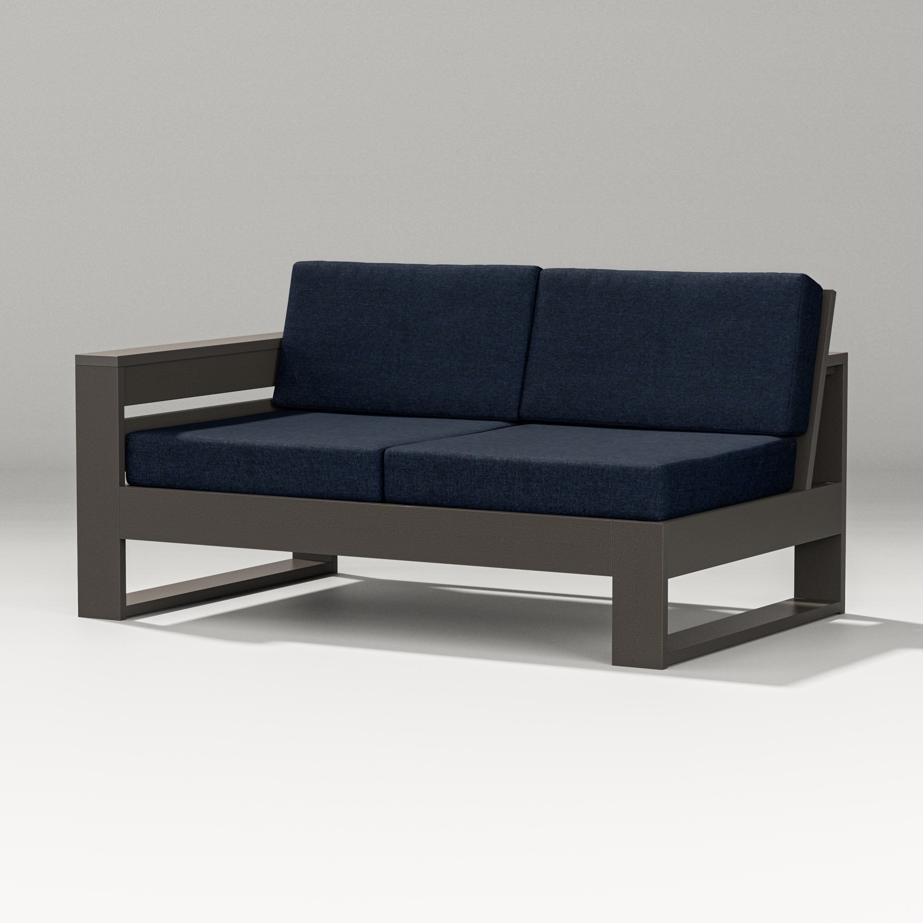 Latitude Modular Left Arm Loveseat in Vintage Coffee / Marine Indigo
