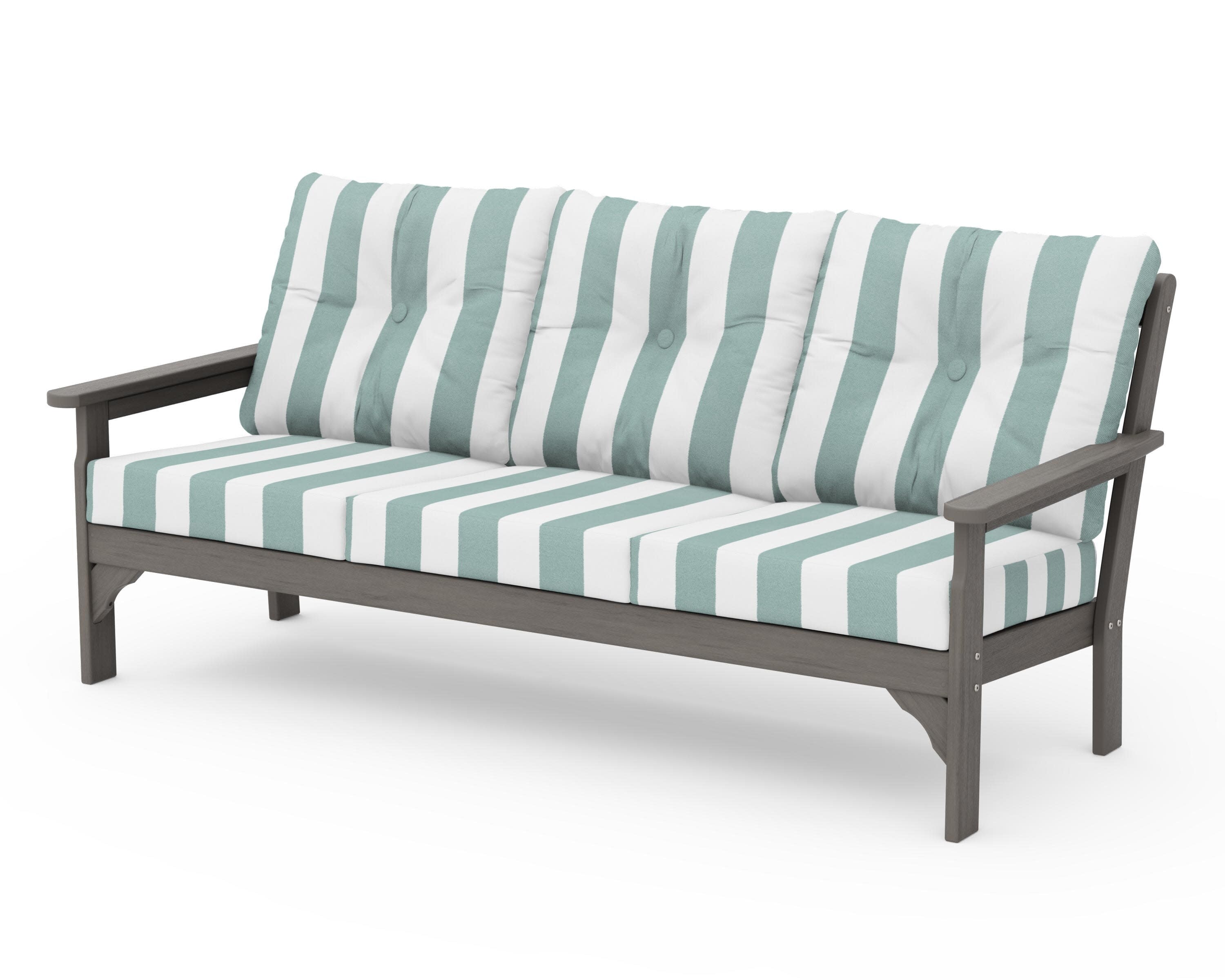 Vineyard Deep Seating Sofa in Driftwood / Cabana Stripe Glacier Spa