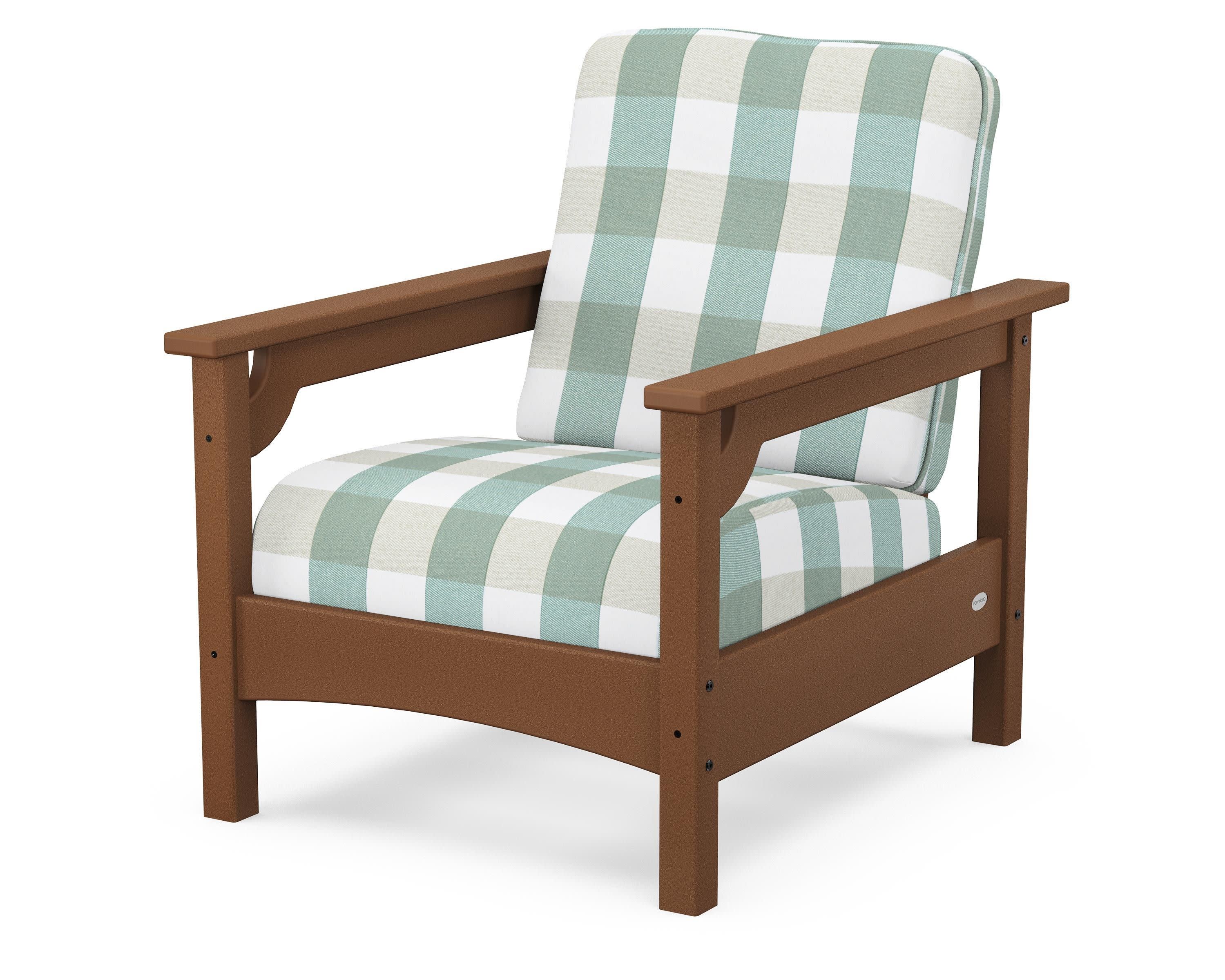 Club Chair in Teak / Buffalo Plaid Glacier Spa