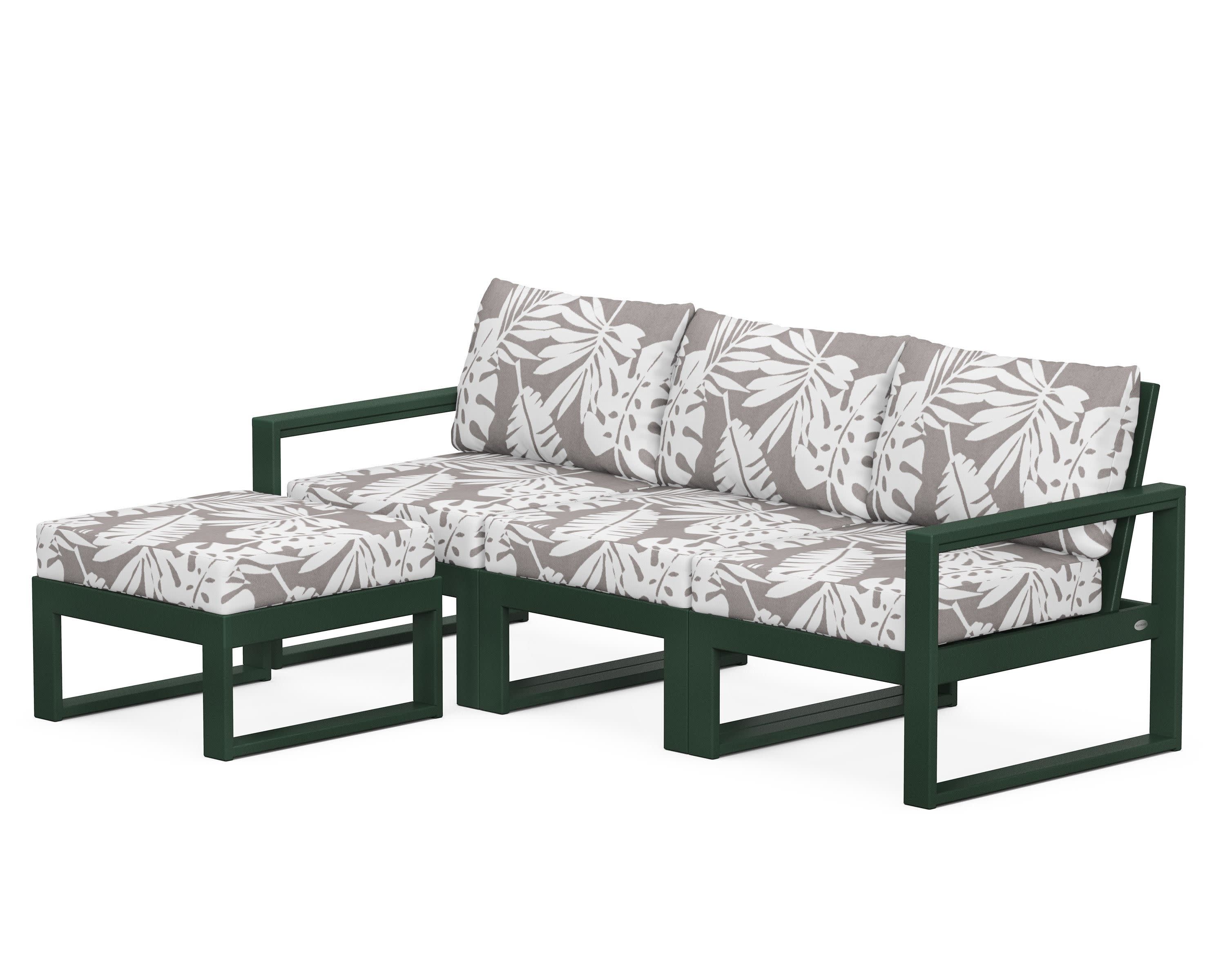 EDGE 4-Piece Modular Deep Seating Set with Ottoman in Green / Leaf Grey Mist