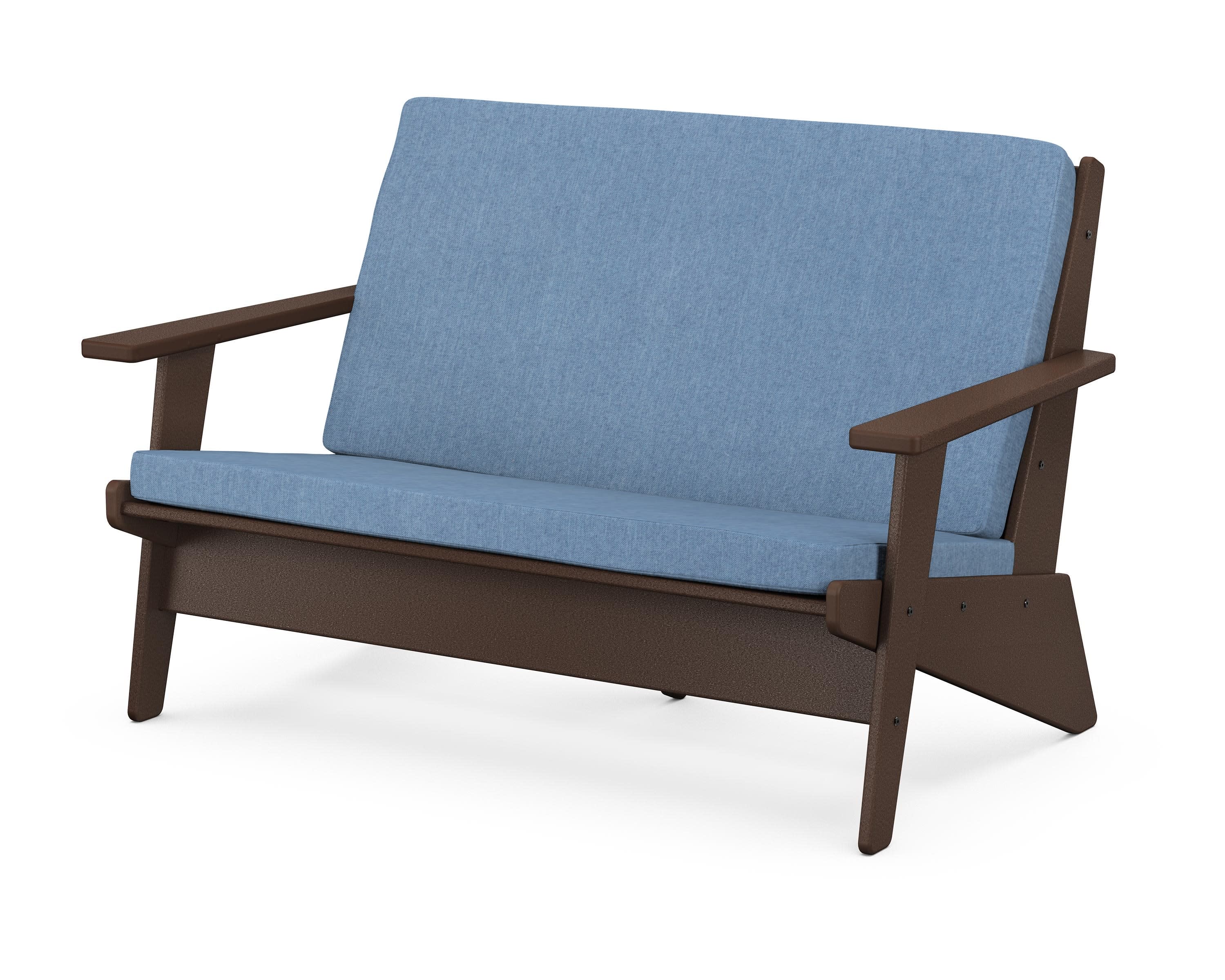 Riviera Modern Lounge Loveseat in Mahogany / Sky Blue