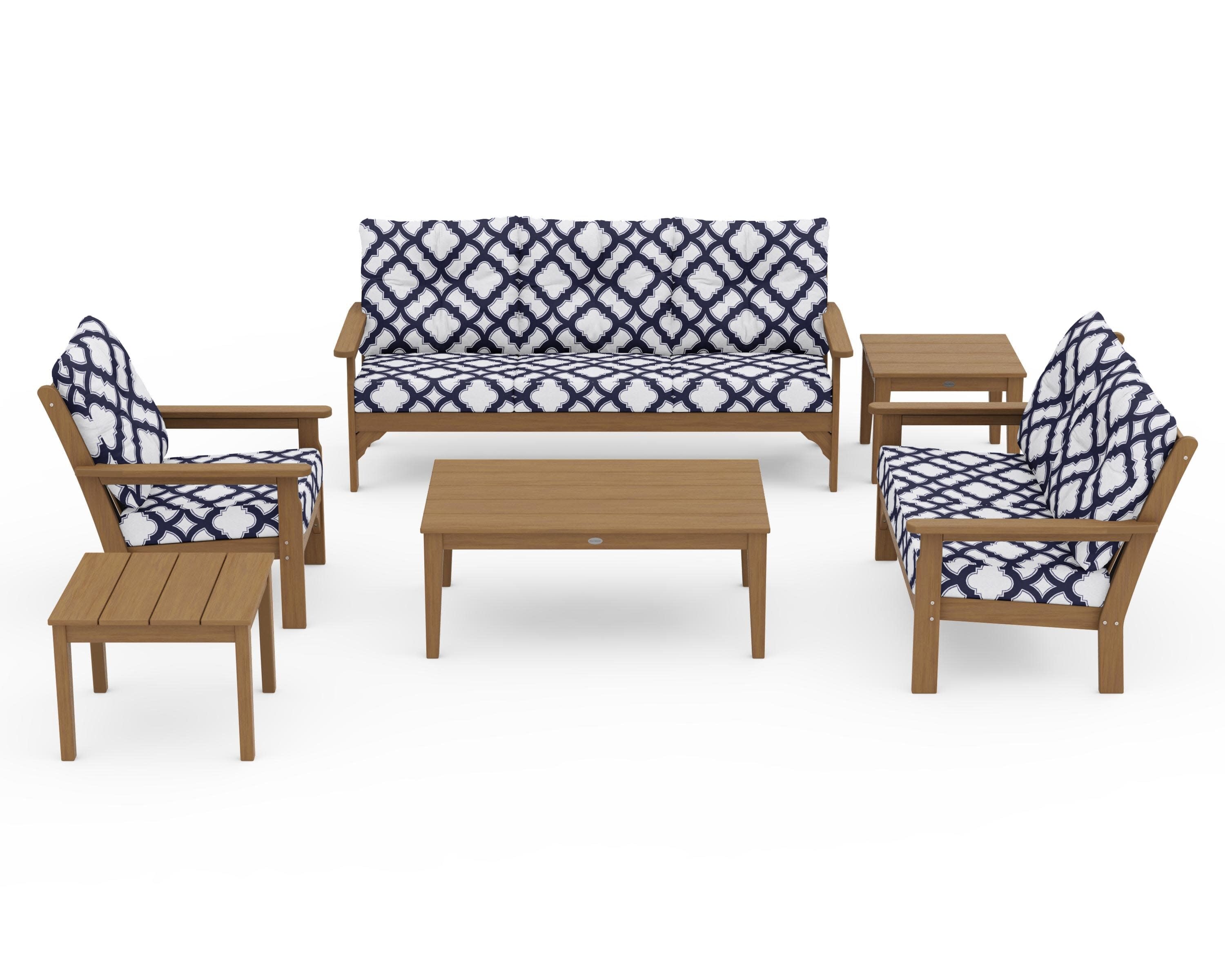 Vineyard 6-Piece Deep Seating Set in Natural / Trellis Navy