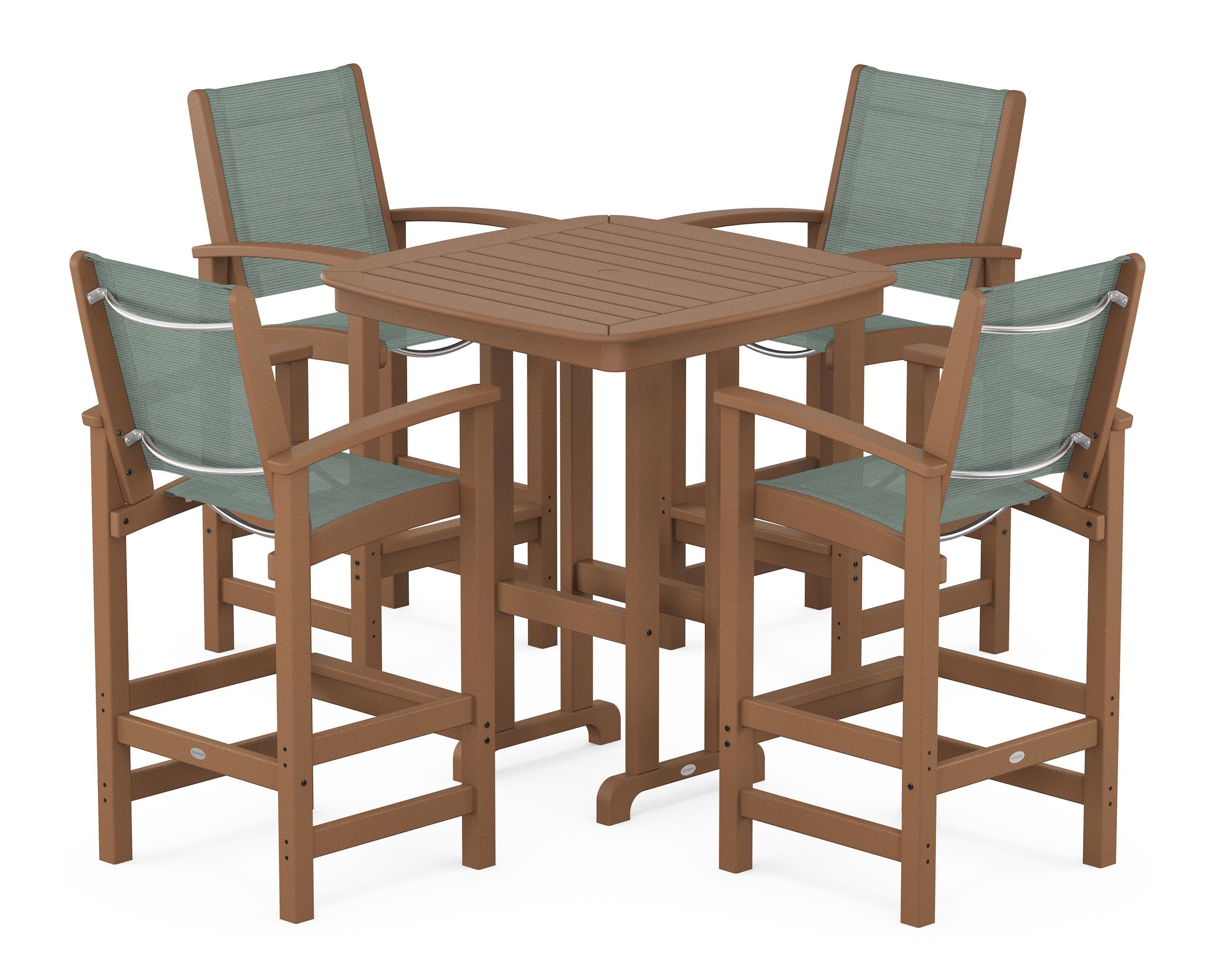 Coastal 5-Piece Bar Set in Teak / Dupioni Sea Mist Sling