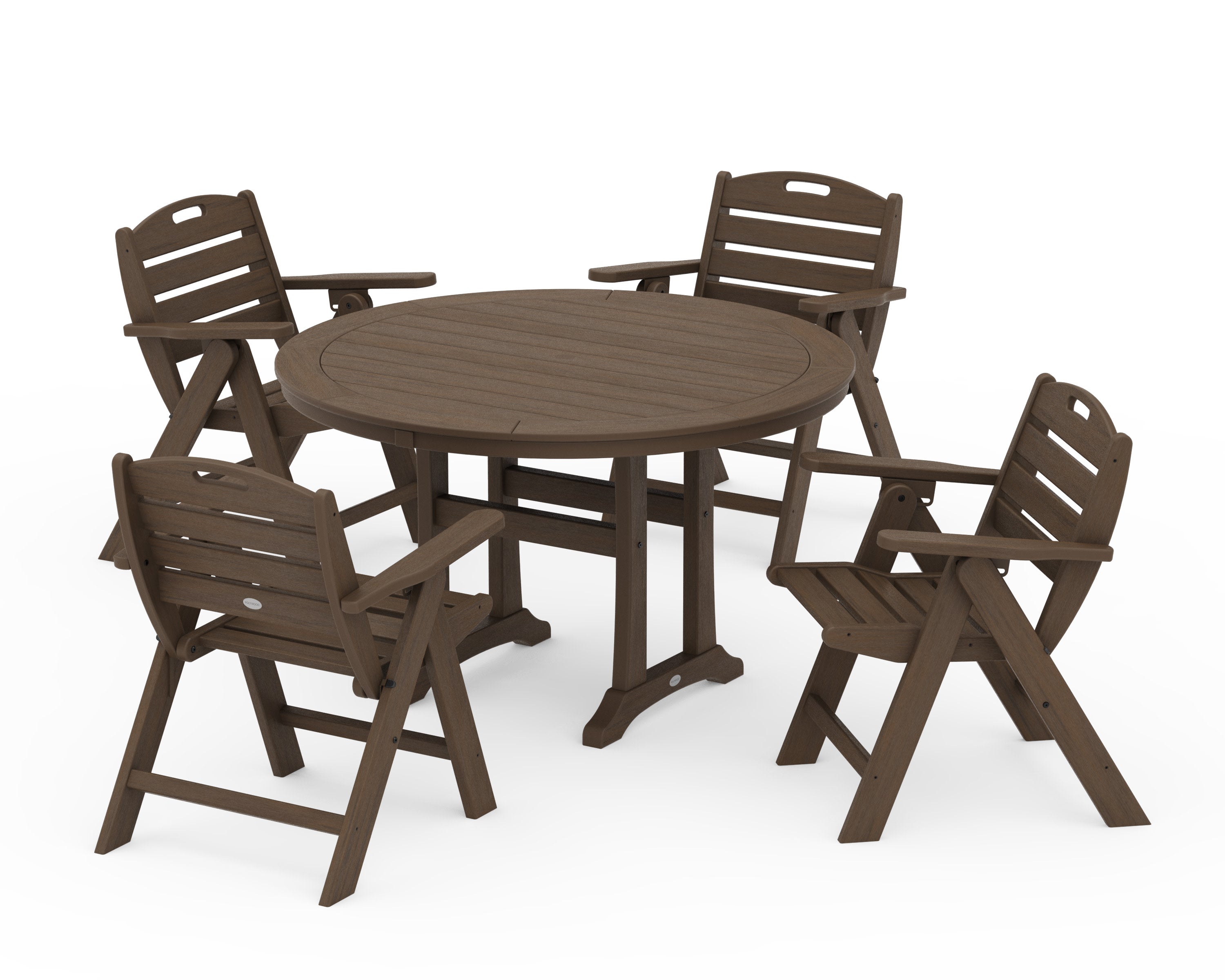 Nautical Folding Lowback Chair 5-Piece Round Dining Set With Trestle Legs in Kona