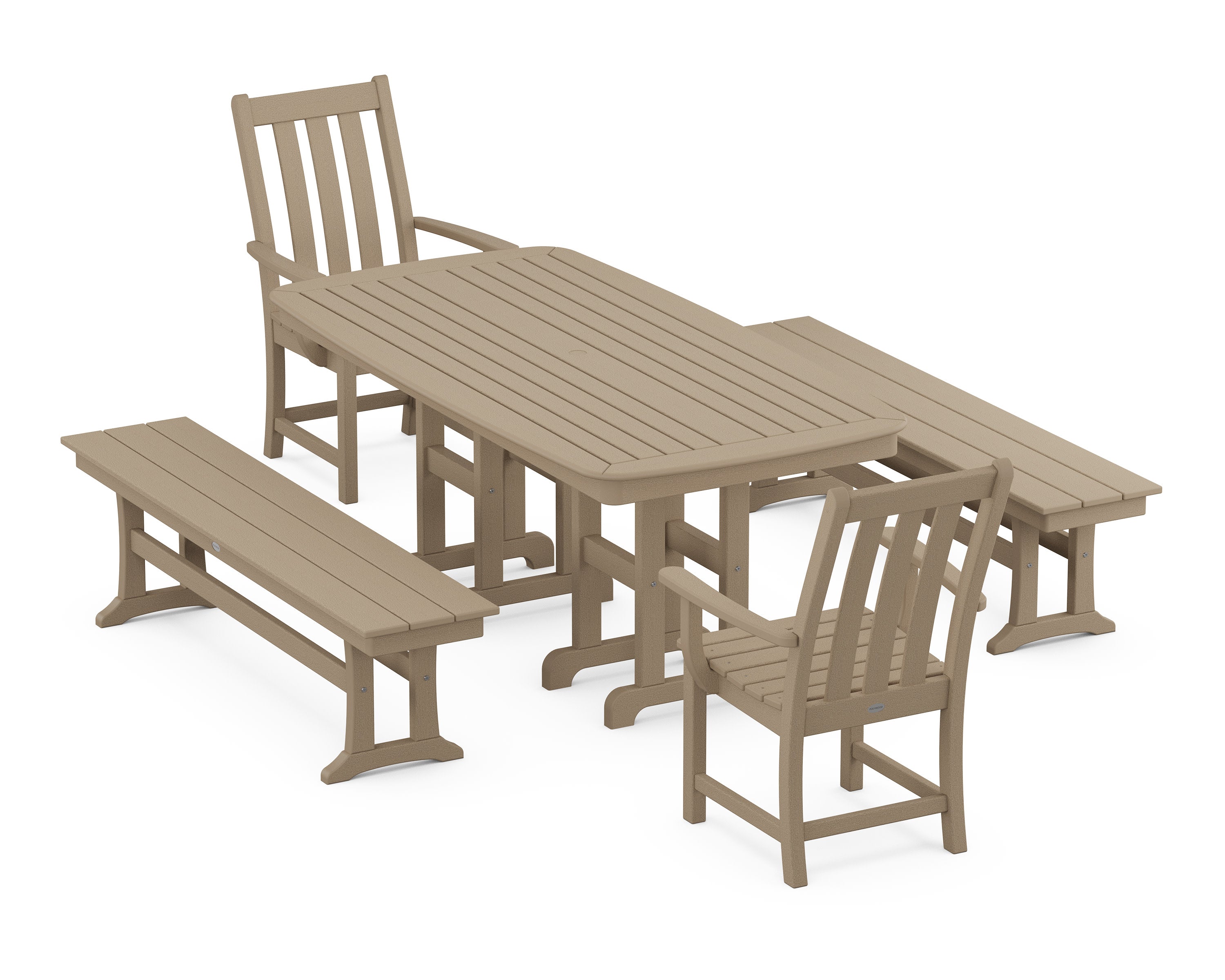 Vineyard 5-Piece Dining Set with Benches in Vintage Sahara
