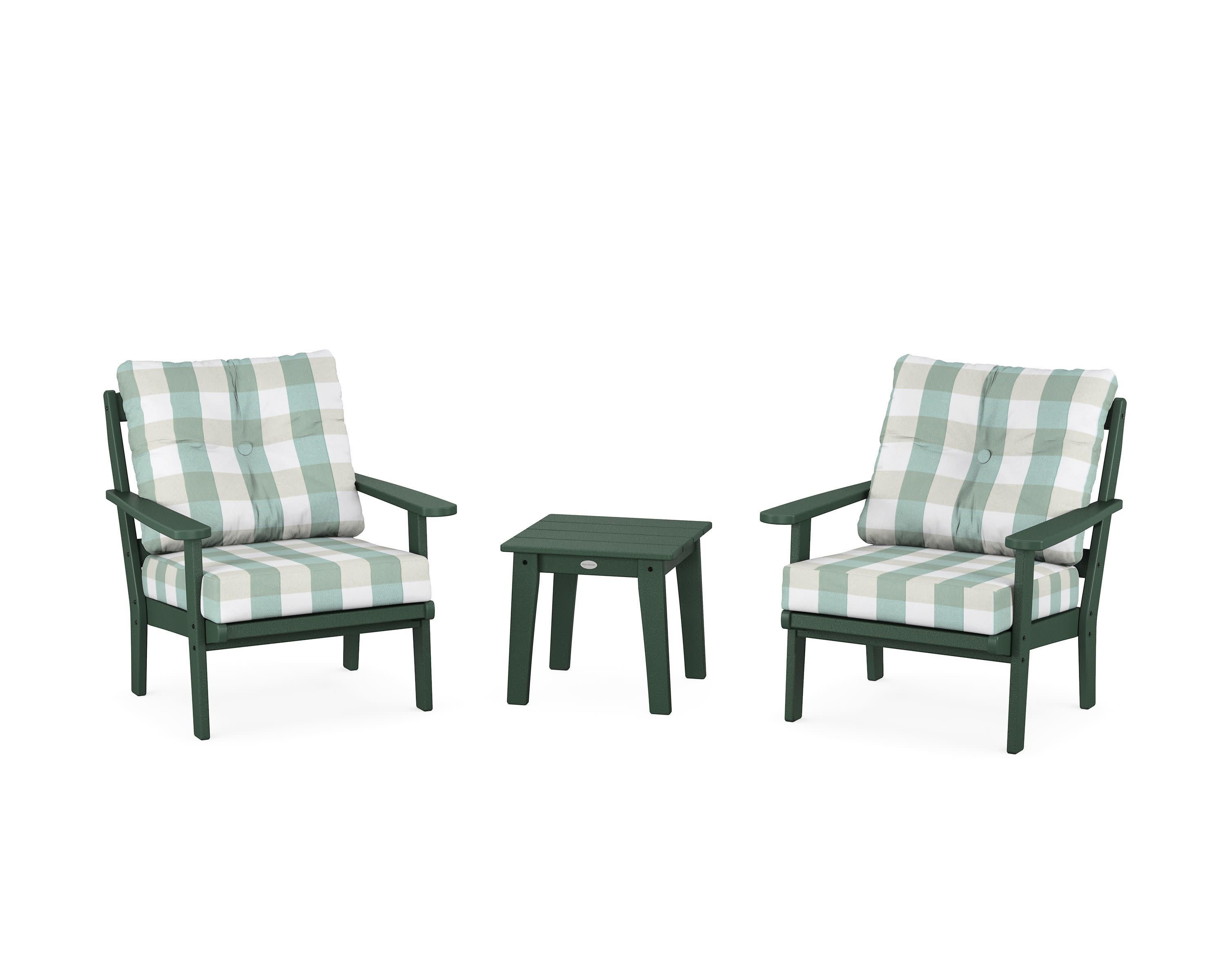 Mission 3-Piece Deep Seating Set in Green / Buffalo Plaid Glacier Spa