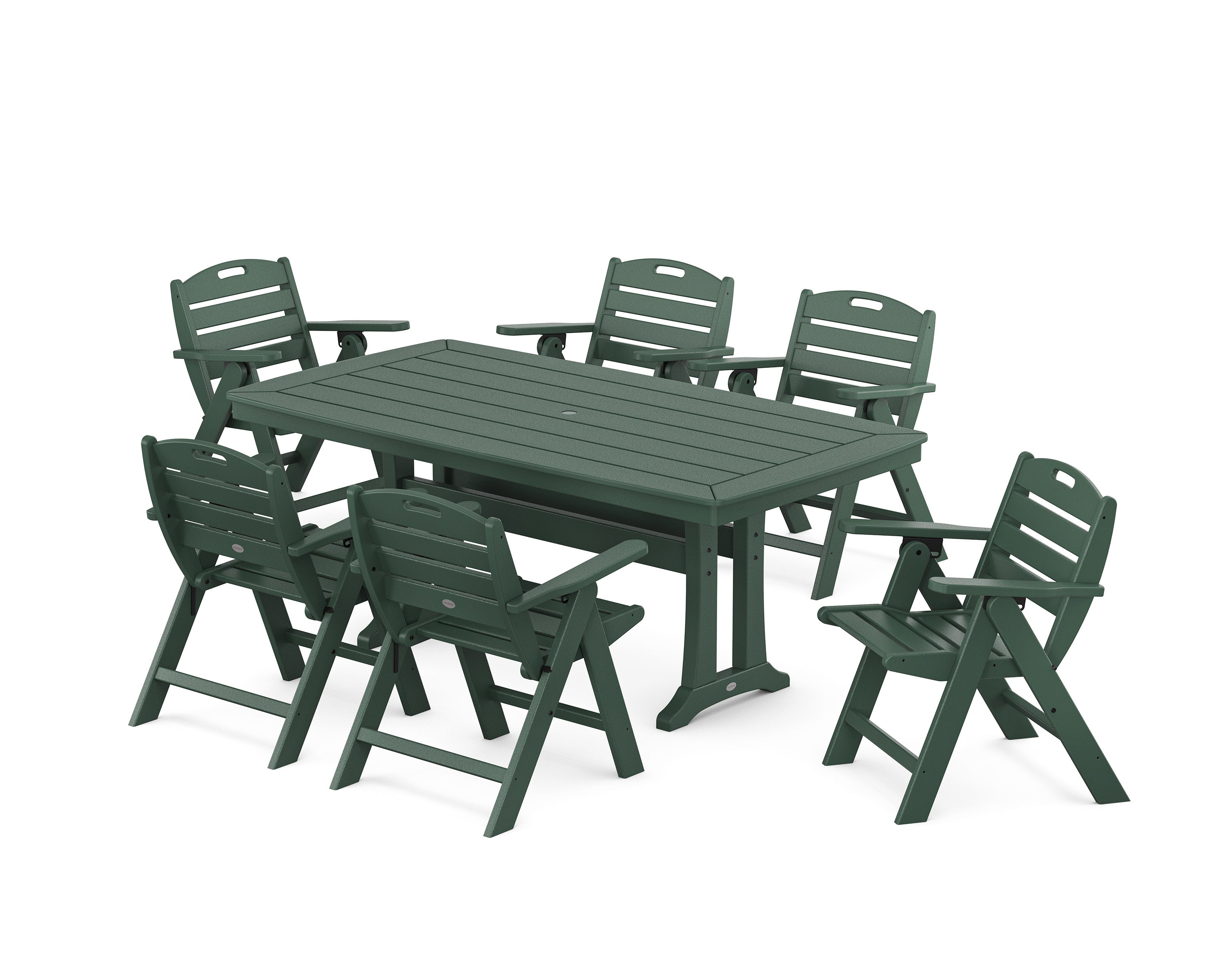 Nautical Lowback 7-Piece Dining Set with Trestle Legs in Green