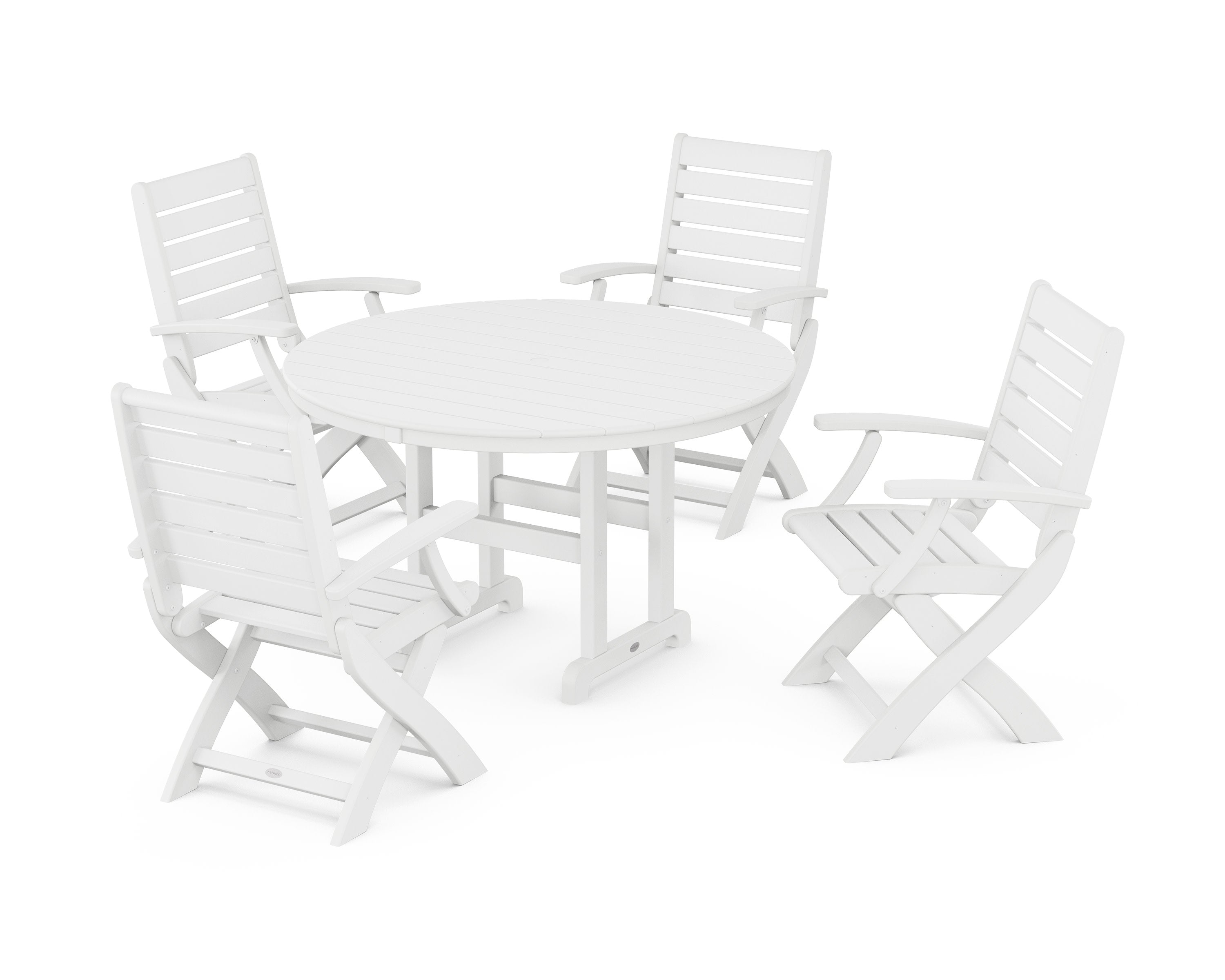 Signature Folding Chair 5-Piece Round Farmhouse Dining Set in White