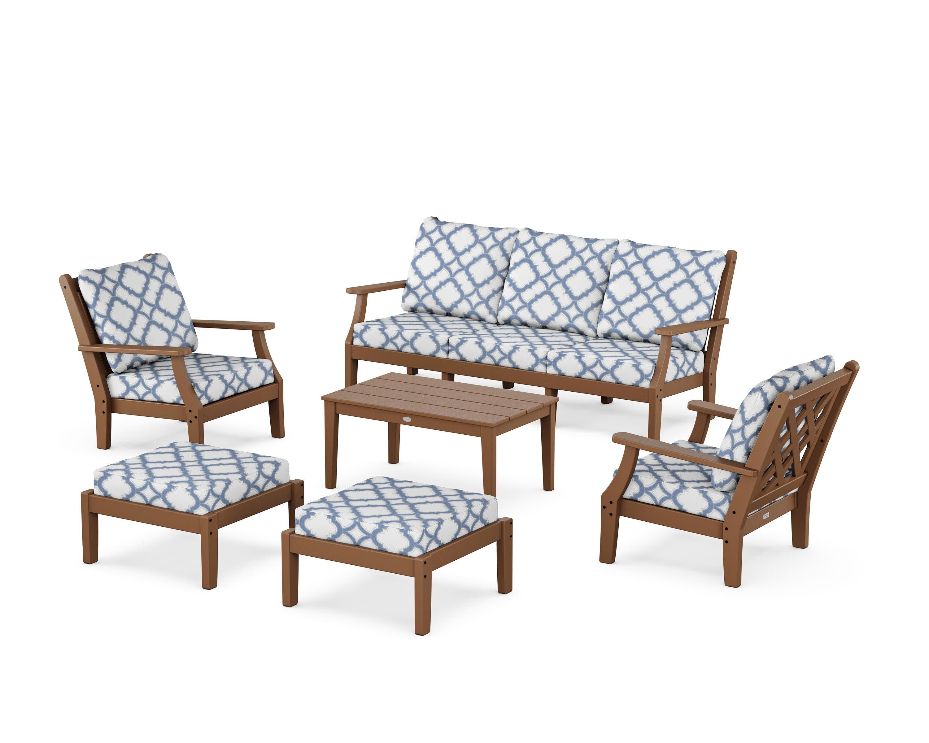 Wovendale 6-Piece Lounge Sofa Set in Teak / Trellis Sky Blue