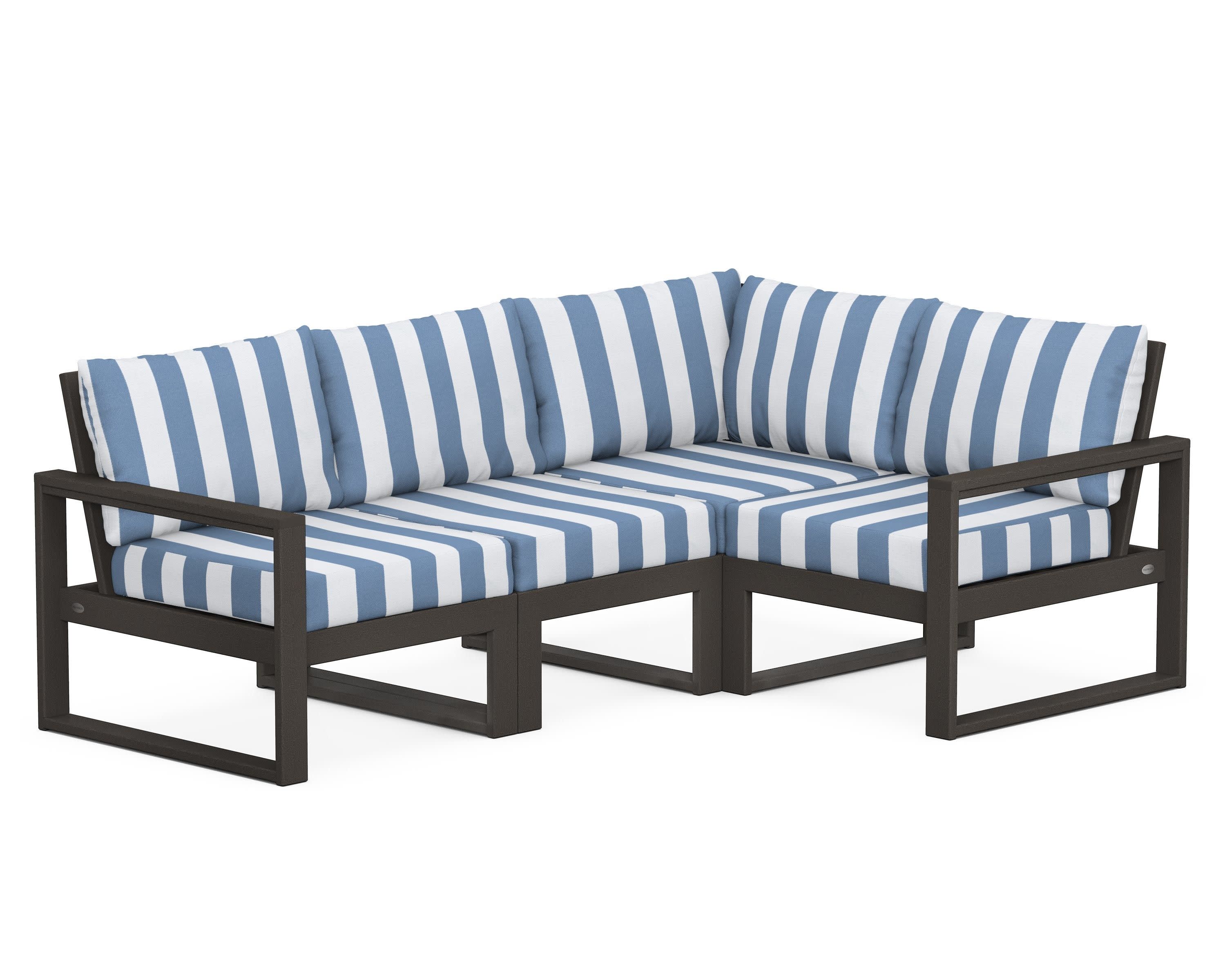 EDGE 4-Piece Modular Deep Seating Set in Vintage Coffee / Cabana Stripe Sky Blue