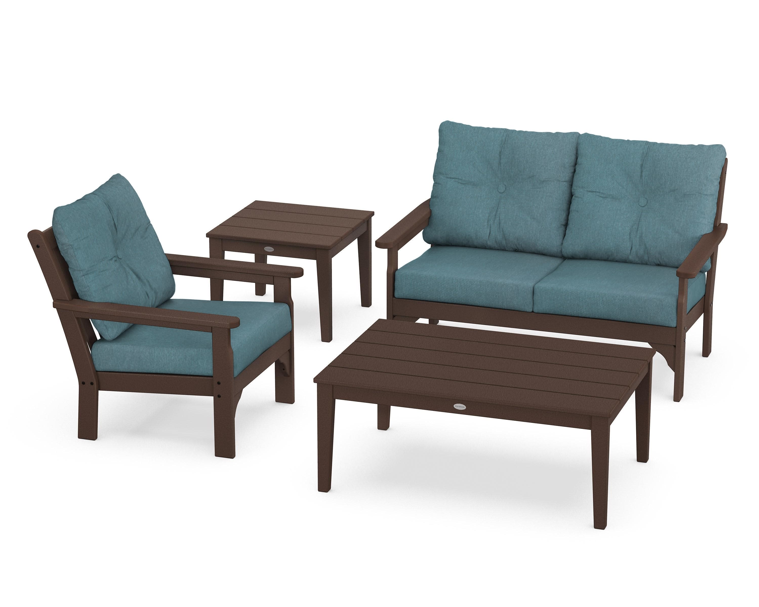 Vineyard 4-Piece Deep Seating Set in Mahogany / Ocean Teal