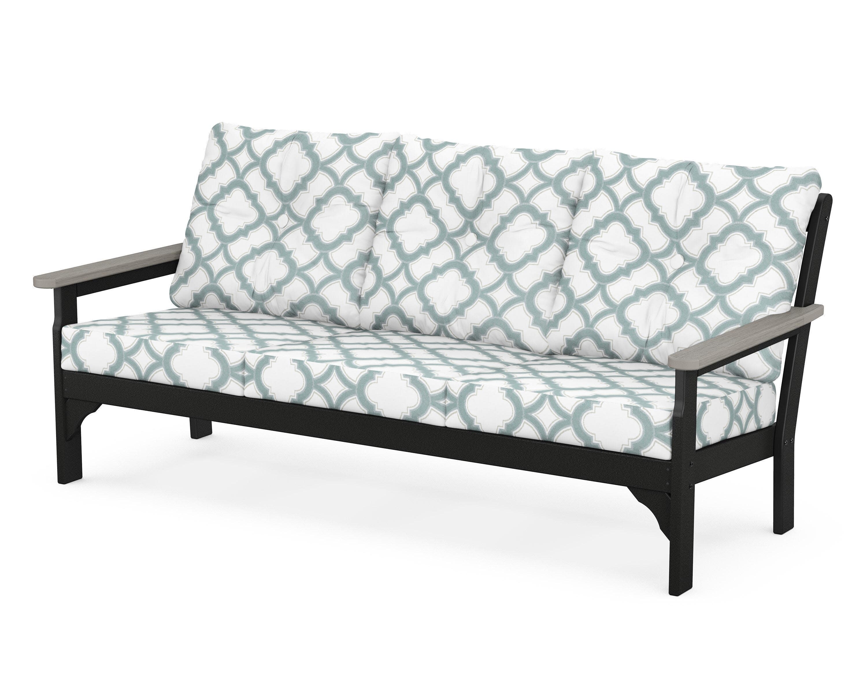 Vineyard Deep Seating Sofa in Black / Driftwood / Trellis Glacier Spa