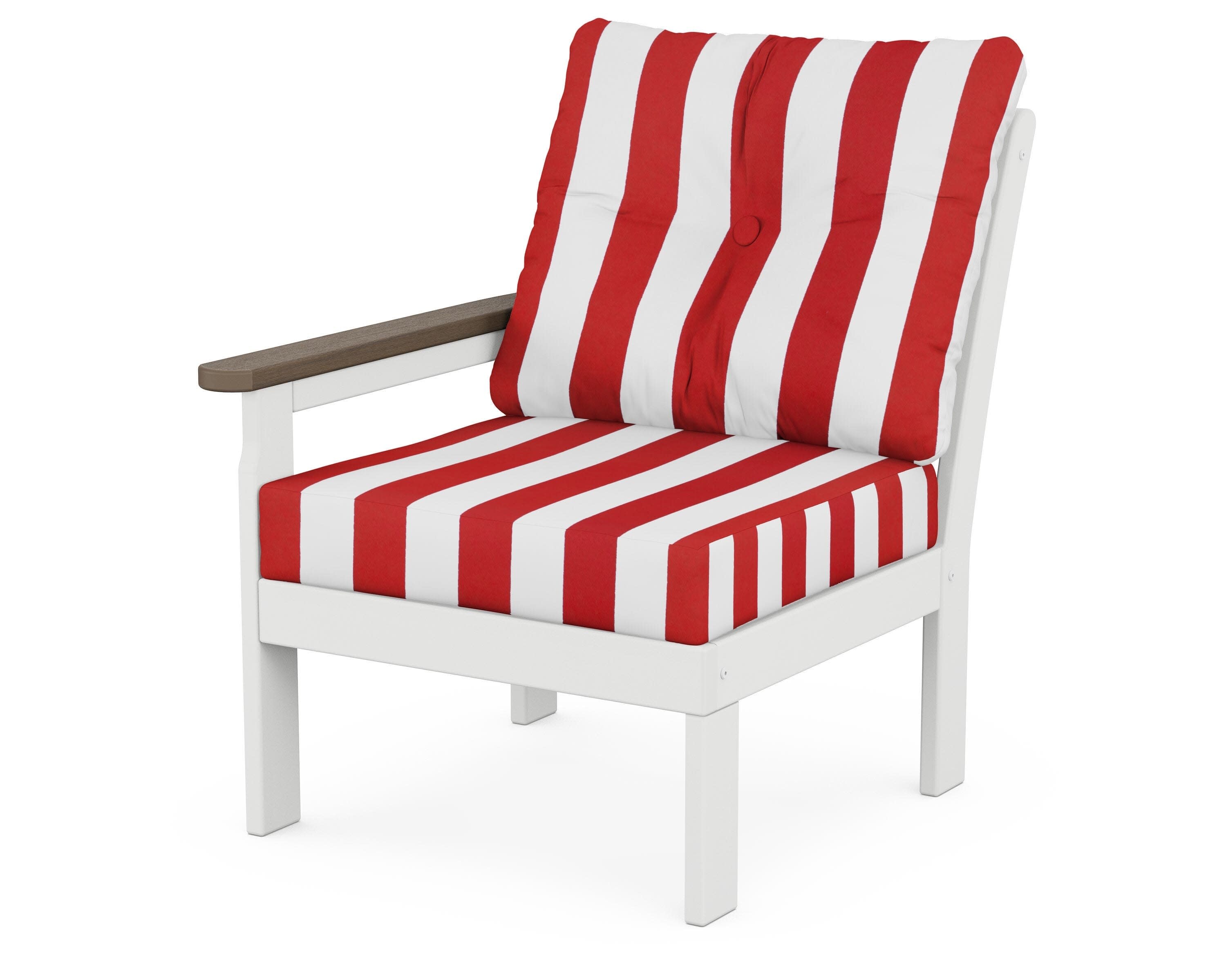 Vineyard Modular Left Arm Chair in White / Kona / Cabana Stripe Crimson
