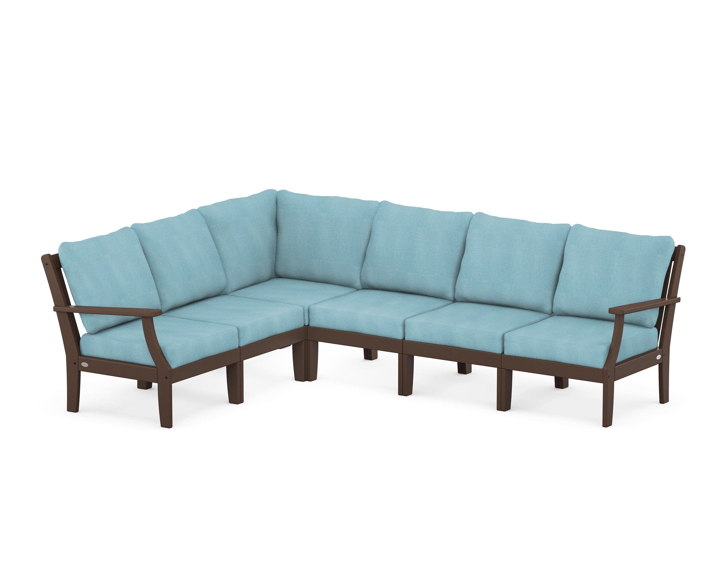 Braxton Modular 6-Piece Deep Seating Set in Mahogany / Lattice Sky Blue