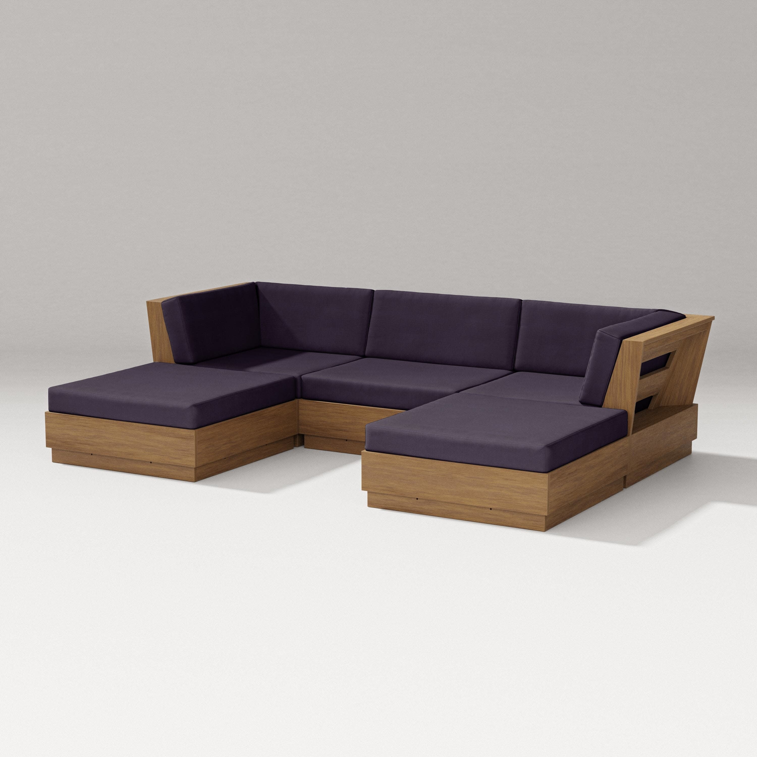 Elevate Double Chaise Sectional in Natural / Navy Linen