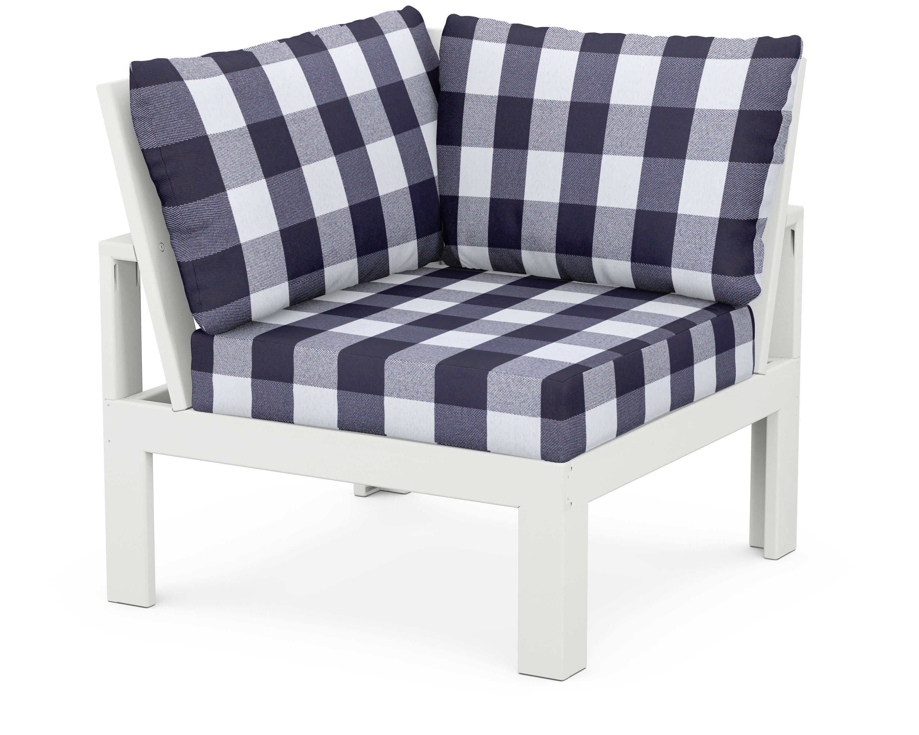 Modular Corner Chair in White / Buffalo Plaid Navy