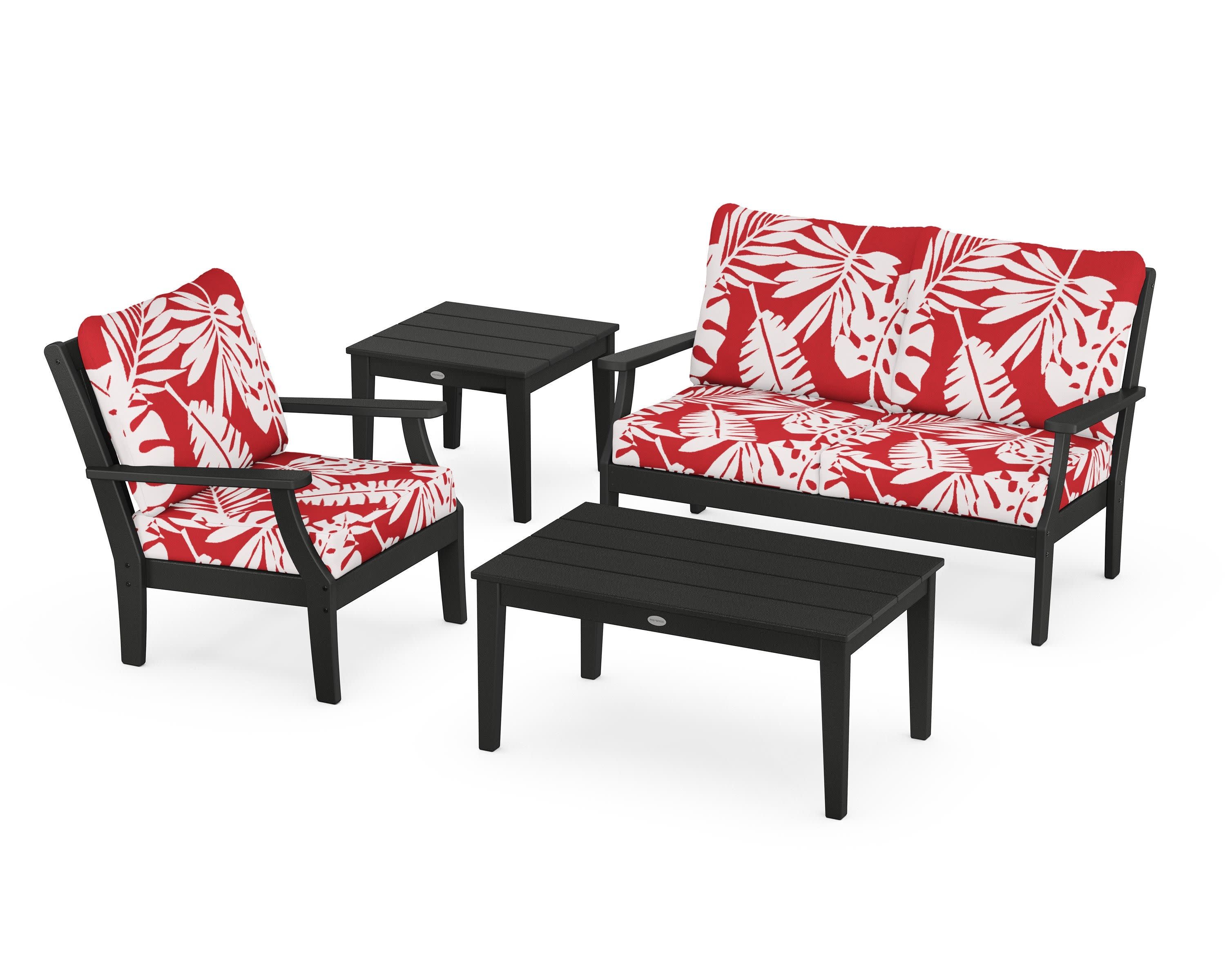 Braxton 4-Piece Deep Seating Set in Black / Leaf Crimson