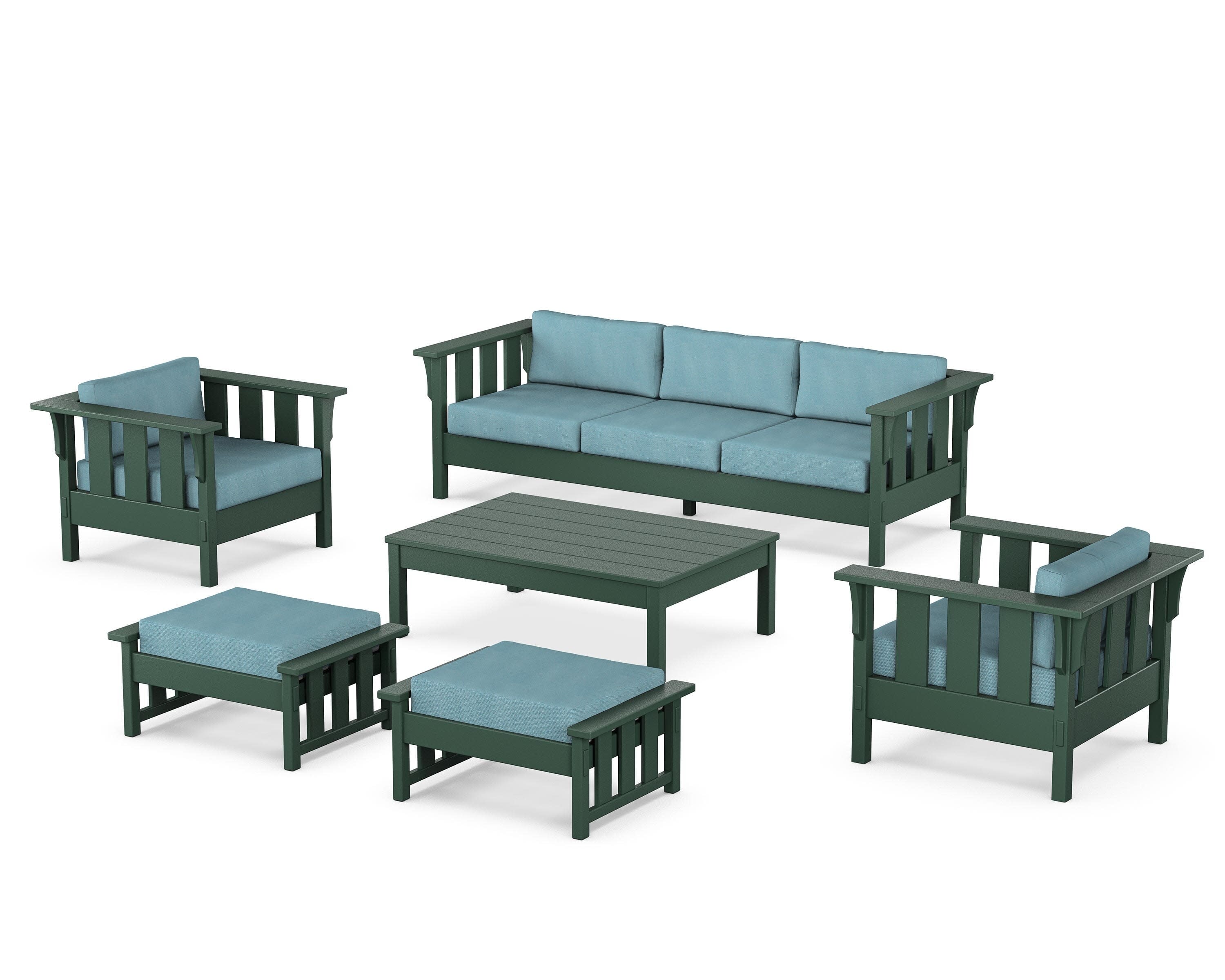 Acadia 6-Piece Lounge Sofa Set in Green / Lattice Sky Blue