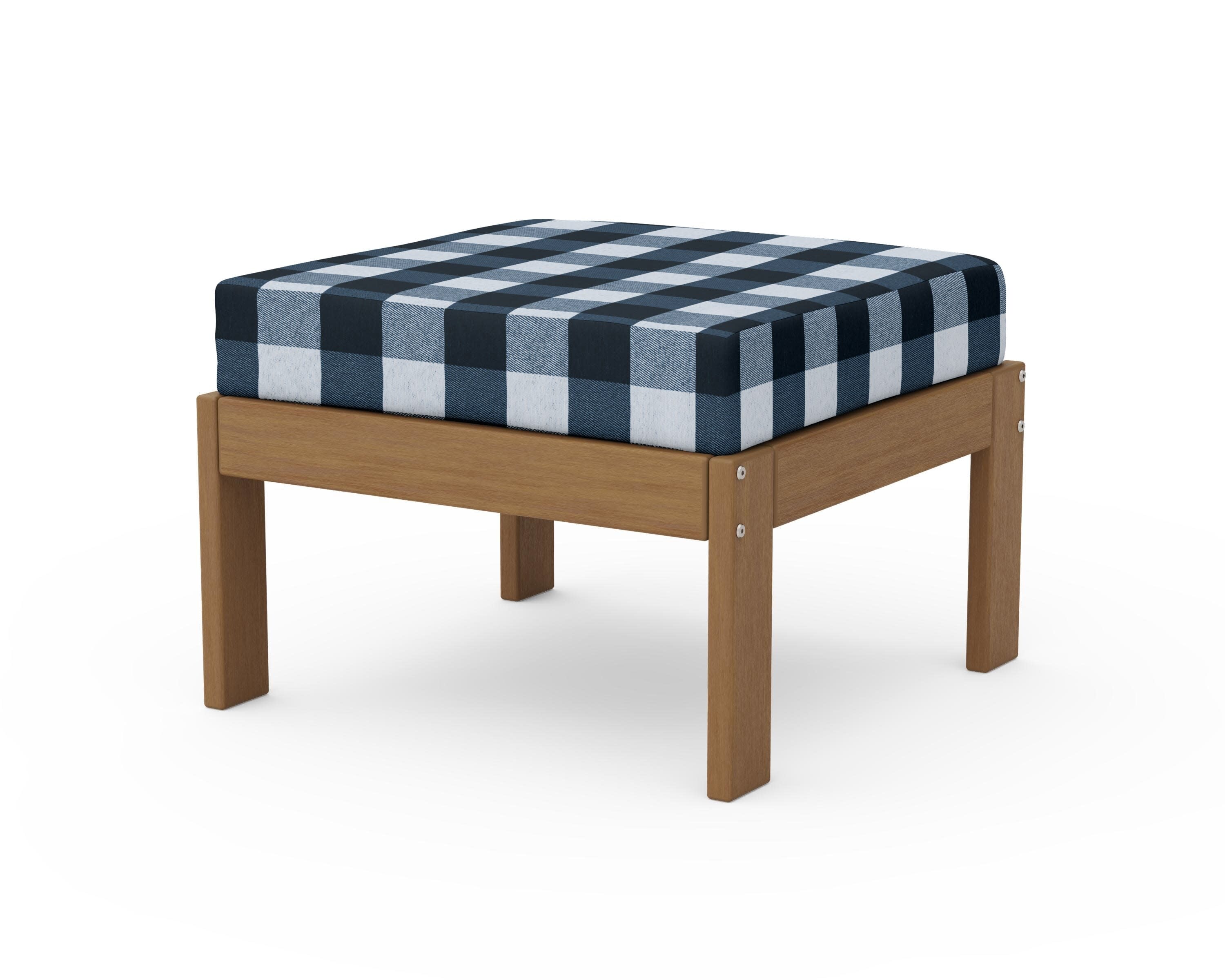 Vineyard Modular Ottoman in Natural / Buffalo Plaid Marine Indigo