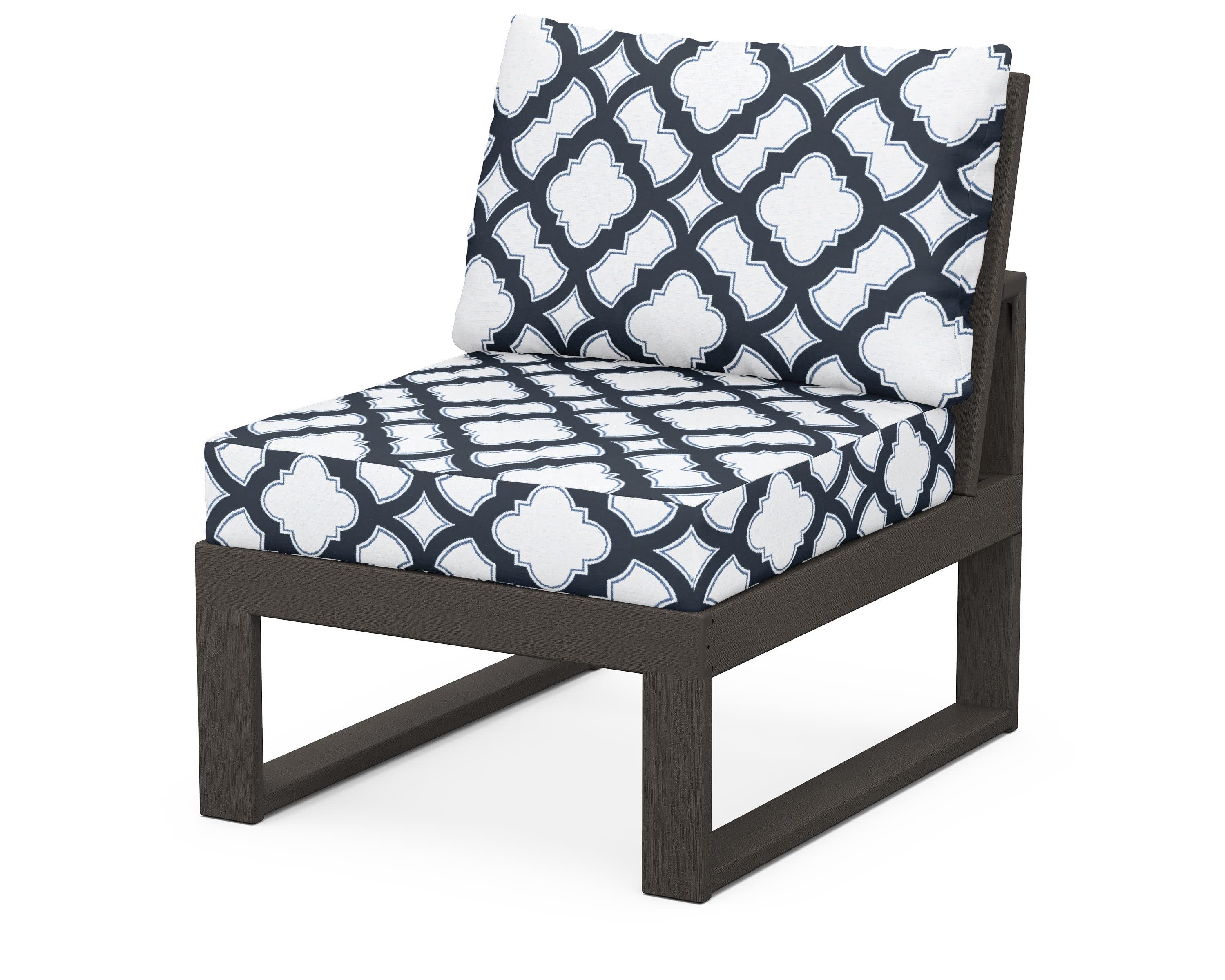 Modular Armless Chair in Vintage Coffee / Trellis Marine Indigo