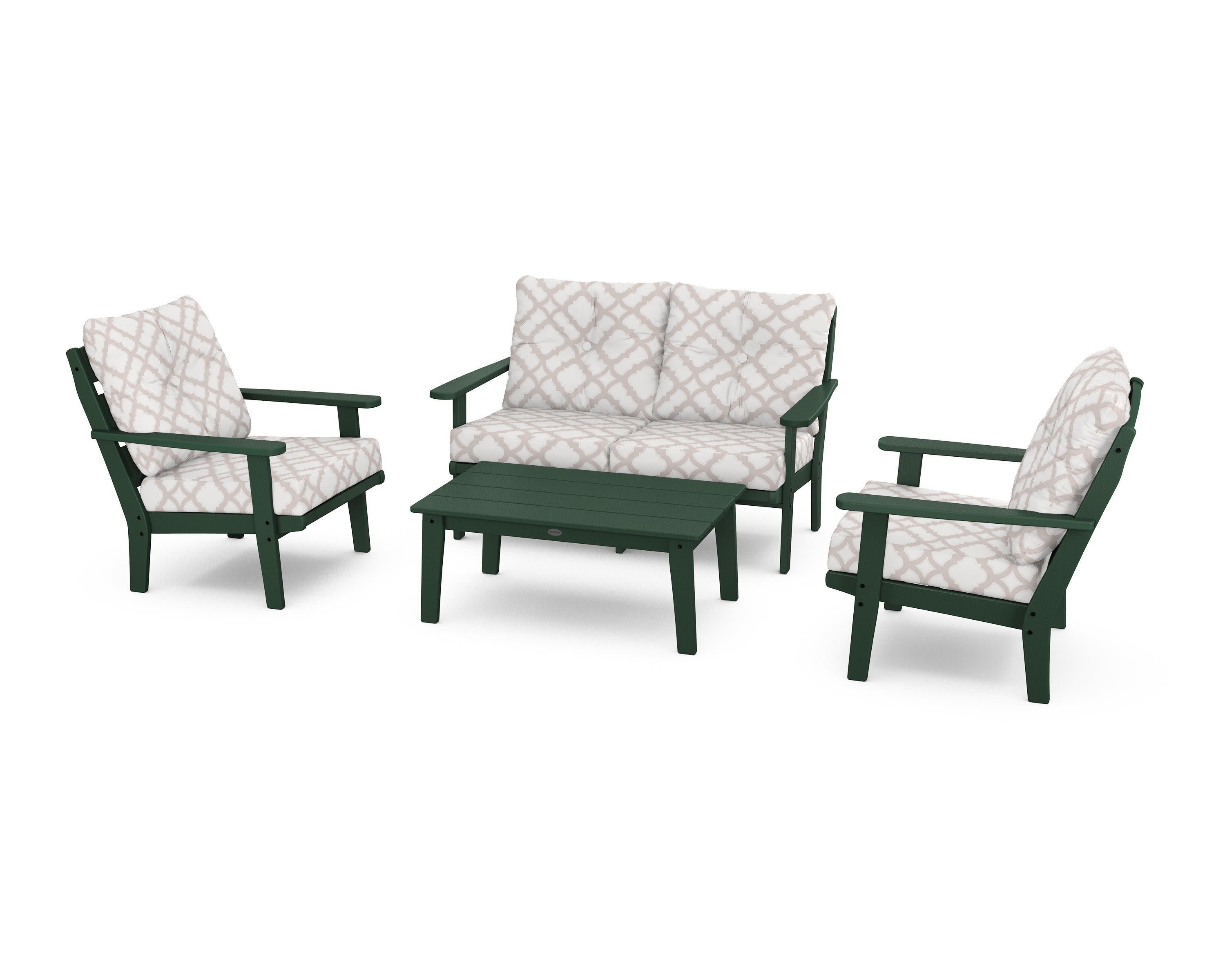 Lakeside 4-Piece Deep Seating Set in Green / Trellis Dune Burlap