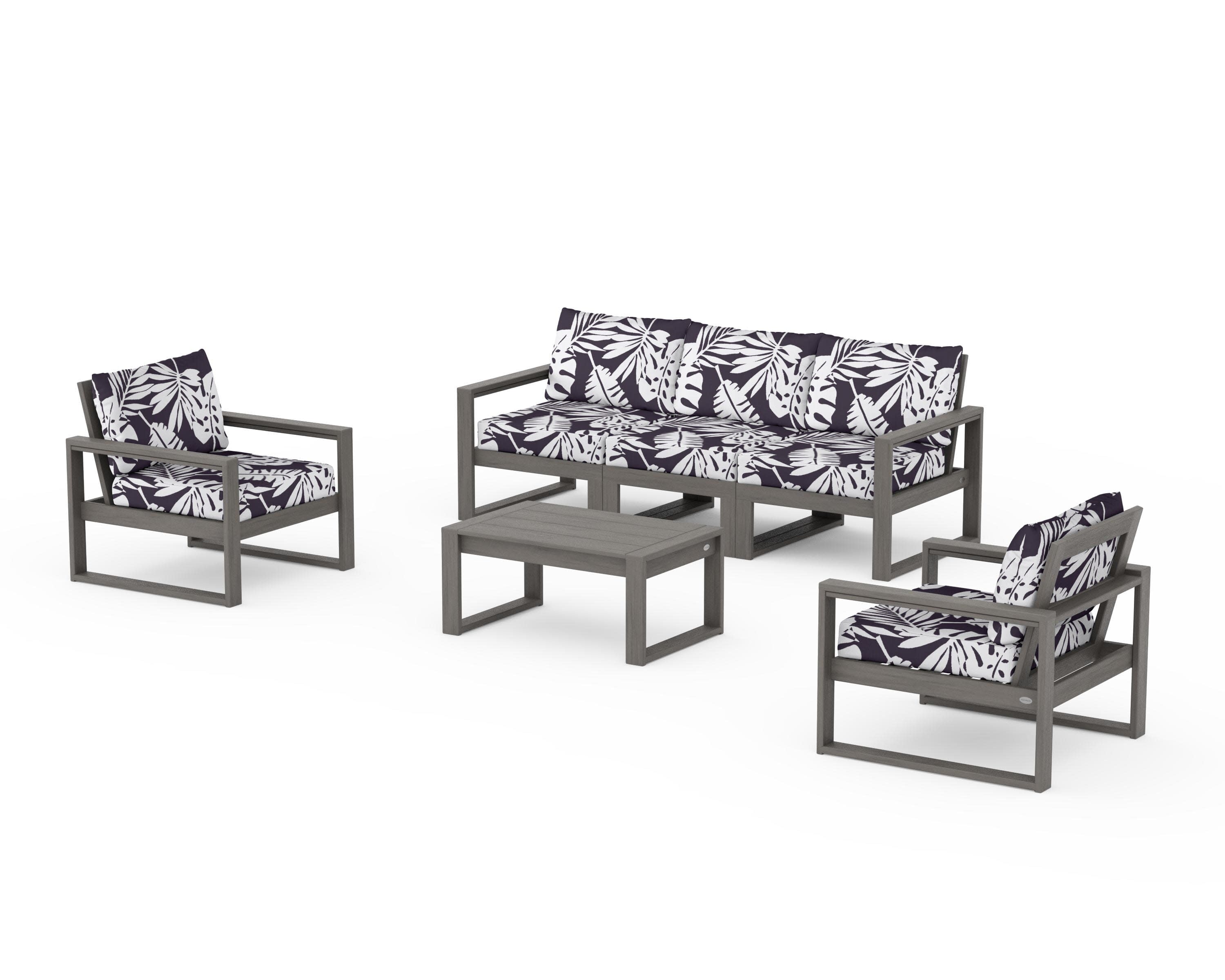 EDGE Sectional 4-Piece Deep Seating Set with Sofa in Driftwood / Leaf Navy
