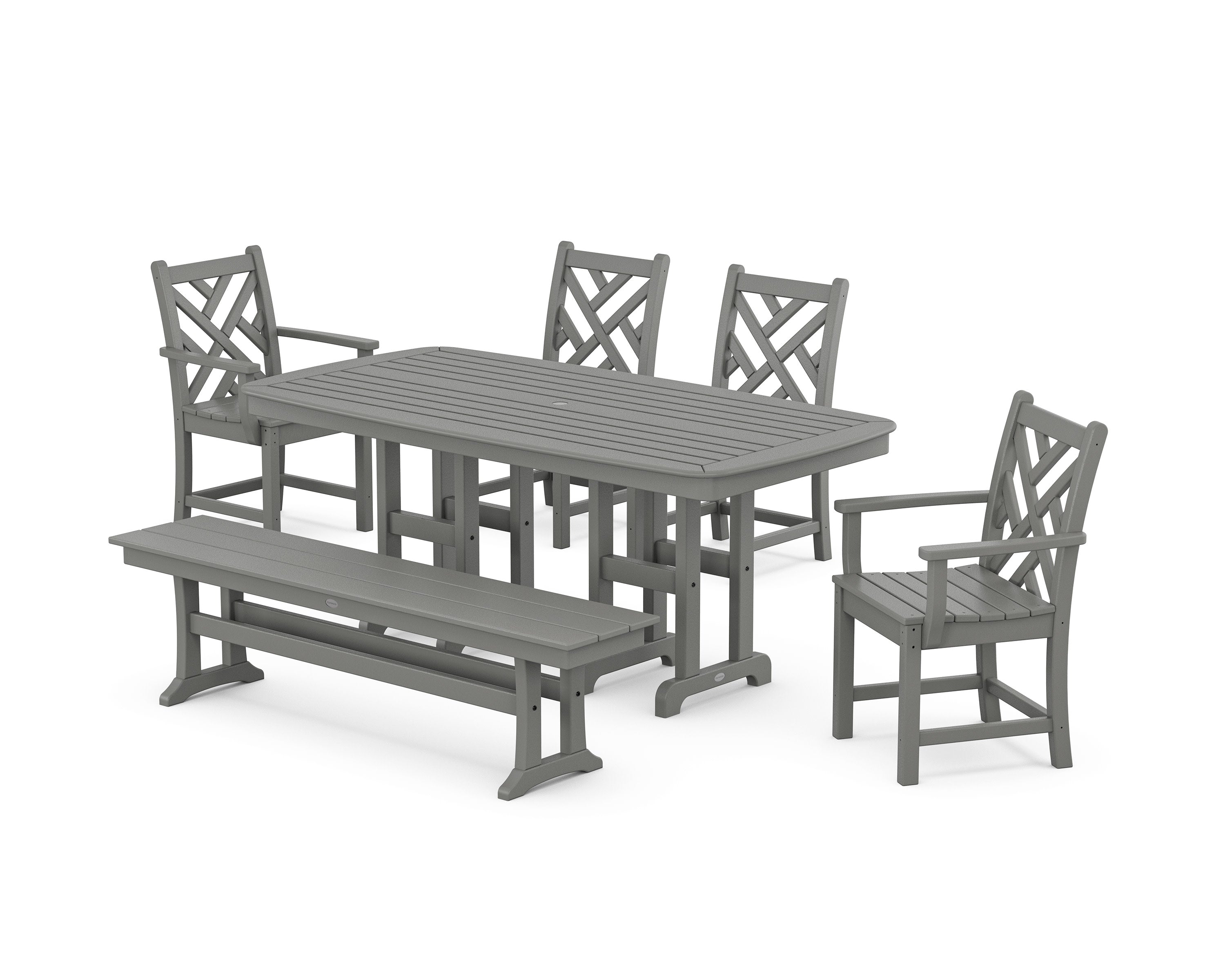 Chippendale 6-Piece Dining Set with Bench in Slate Grey