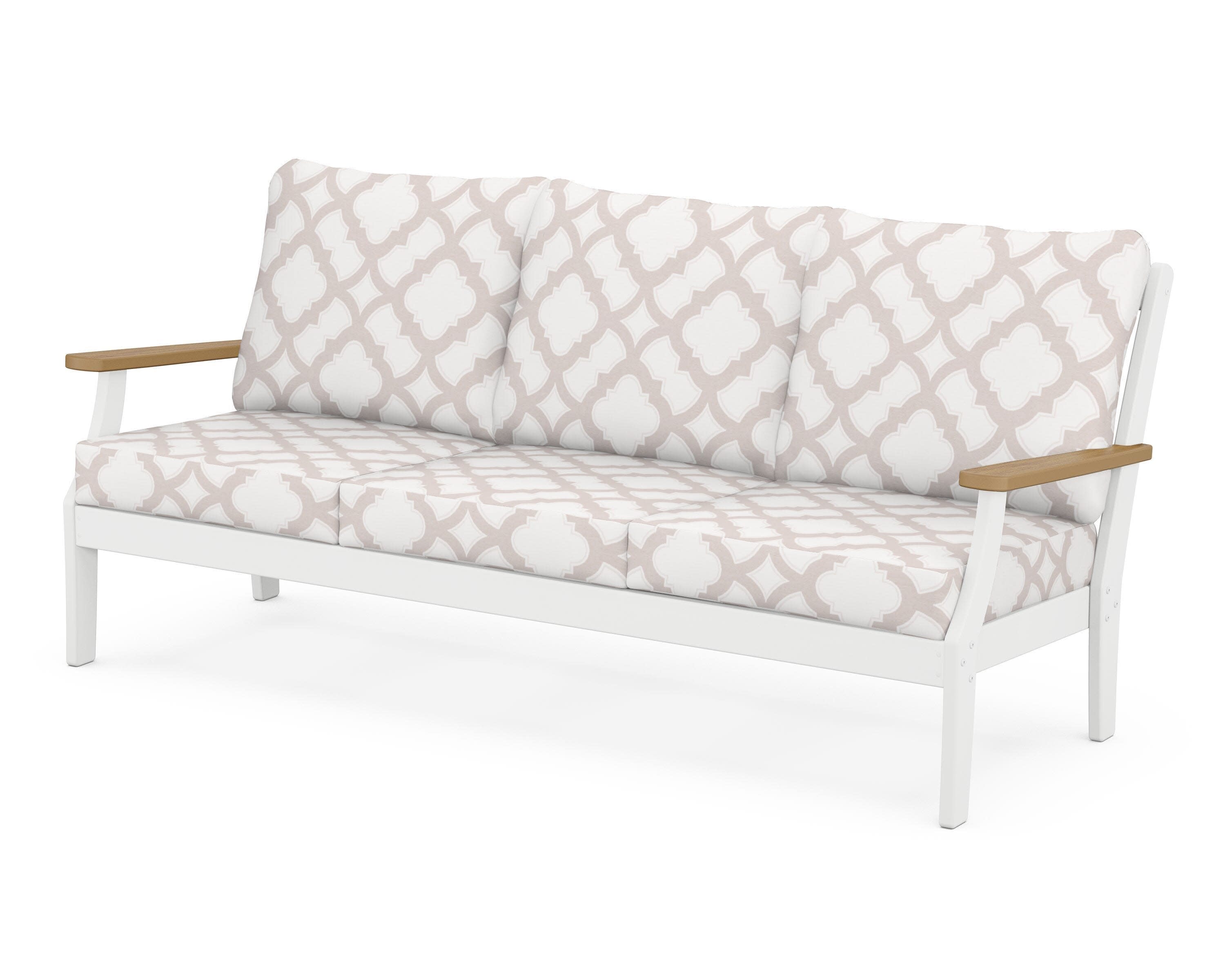 Braxton Deep Seating Sofa in White / Natural / Trellis Dune Burlap