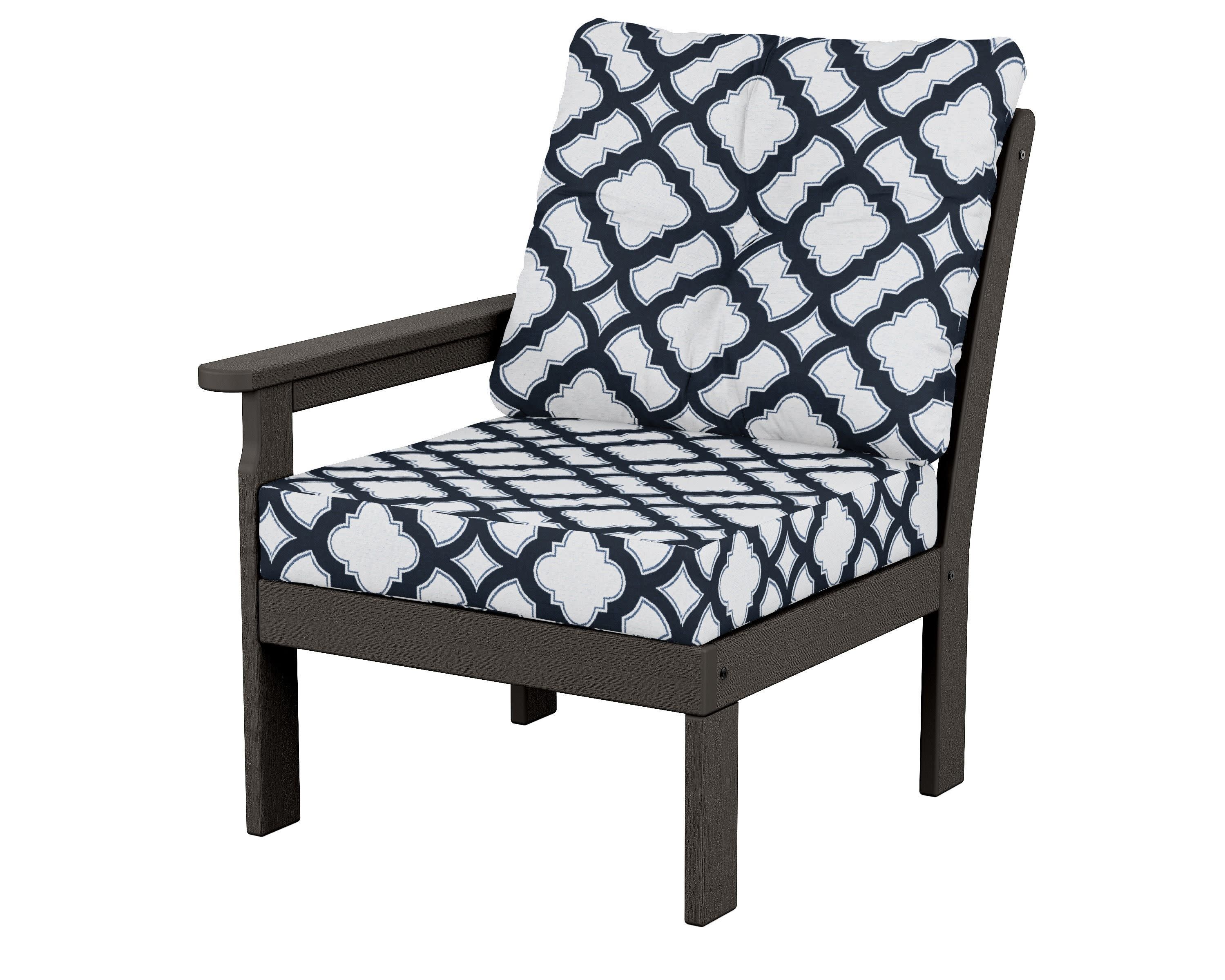 Vineyard Modular Left Arm Chair in Vintage Coffee / Trellis Marine Indigo