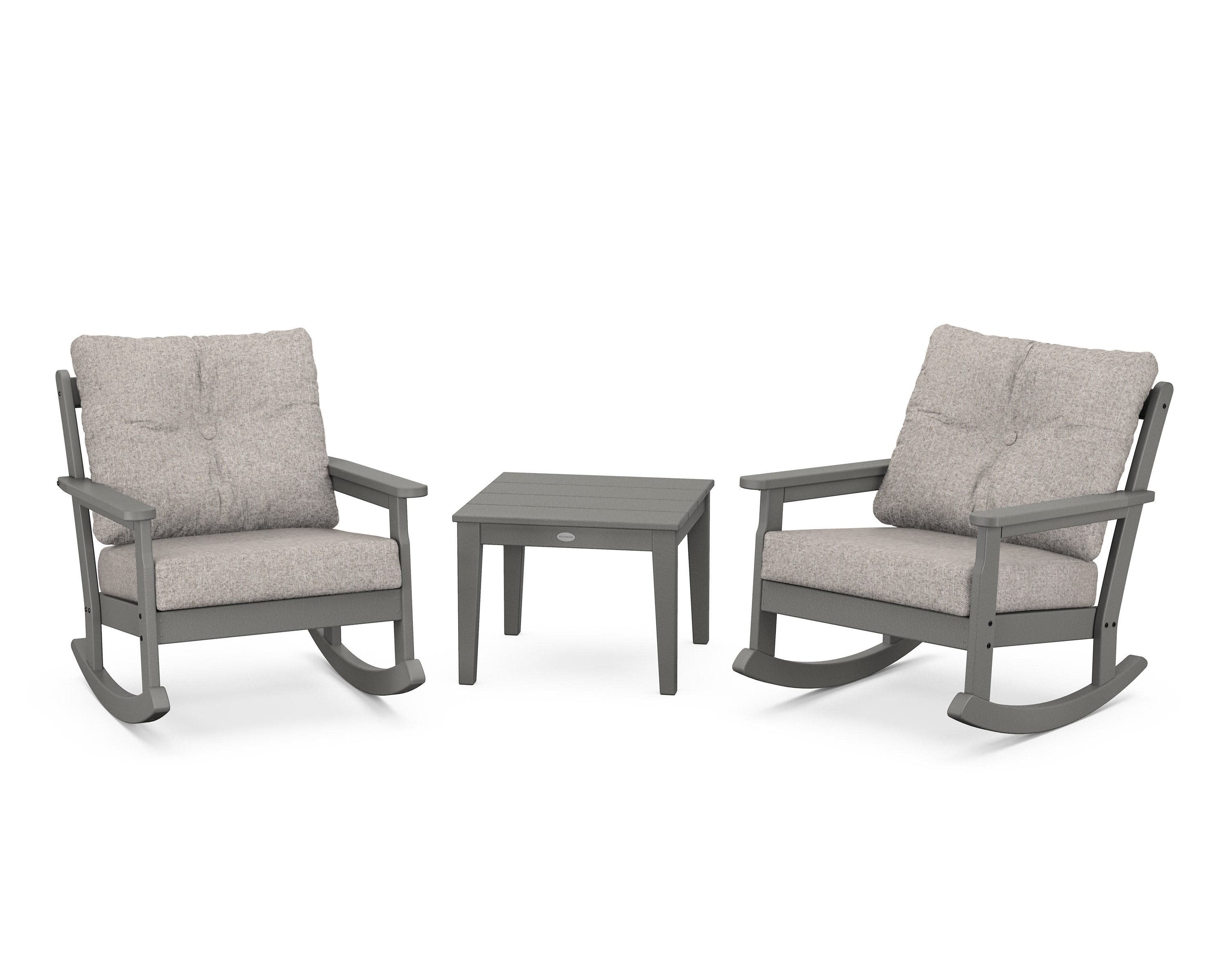 Vineyard 3-Piece Deep Seating Rocker Set in Slate Grey / Weathered Tweed