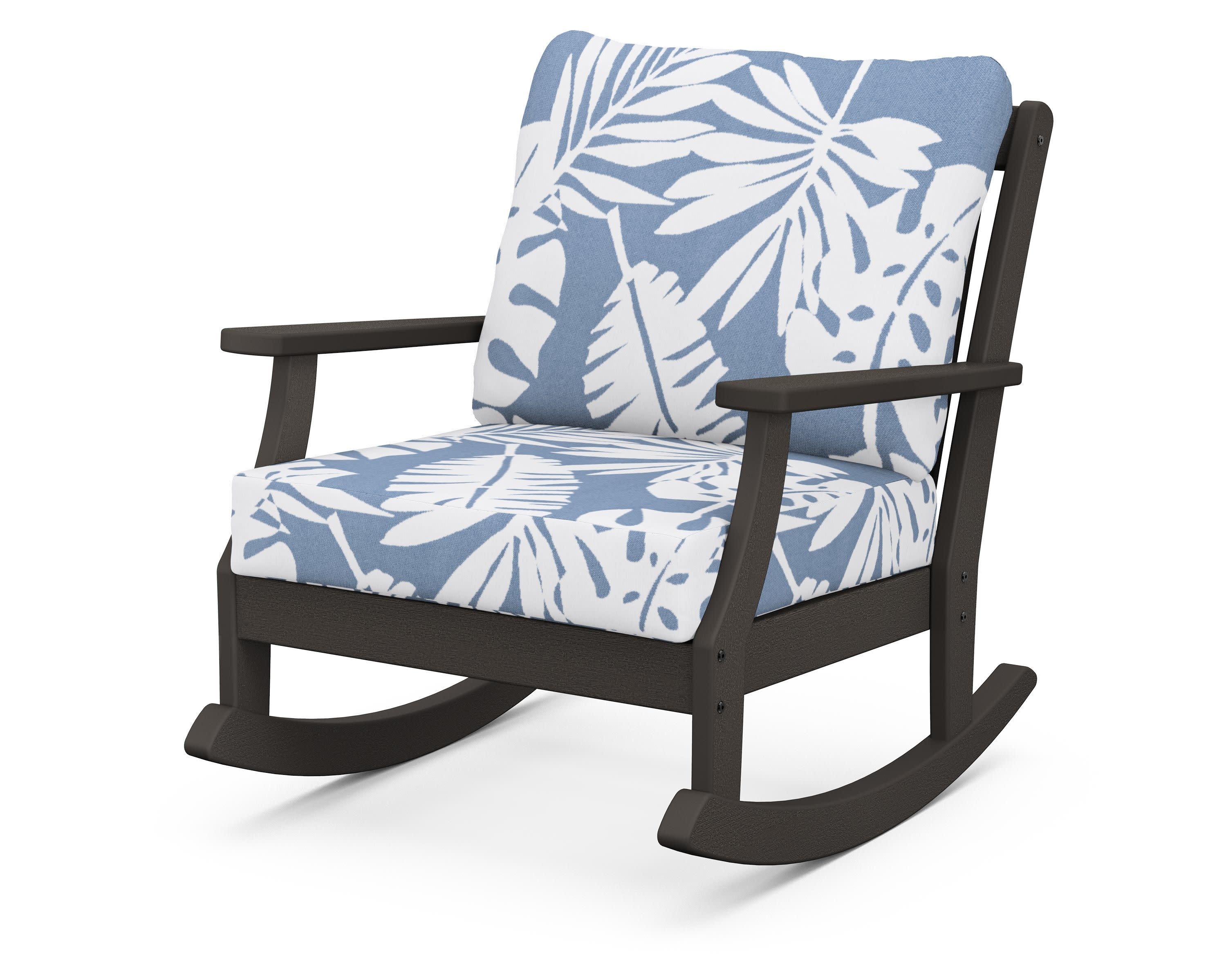 Braxton Deep Seating Rocking Chair in Vintage Coffee / Leaf Sky Blue