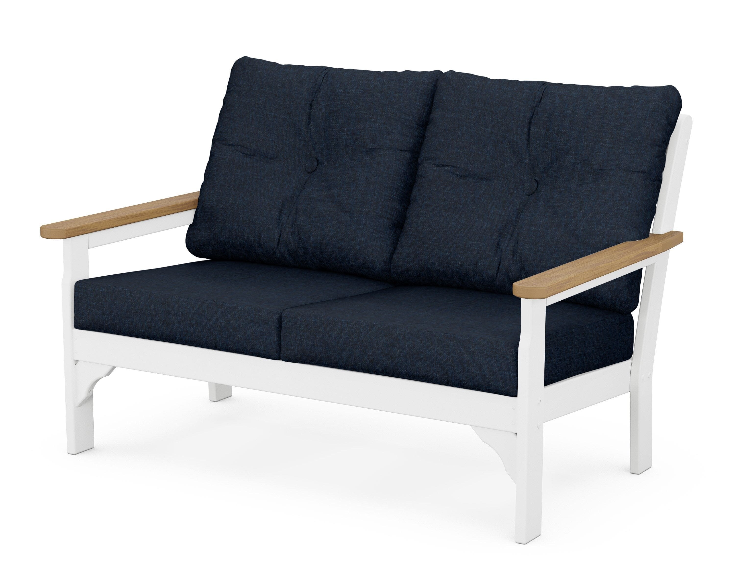 Vineyard Deep Seating Loveseat in White / Natural / Marine Indigo
