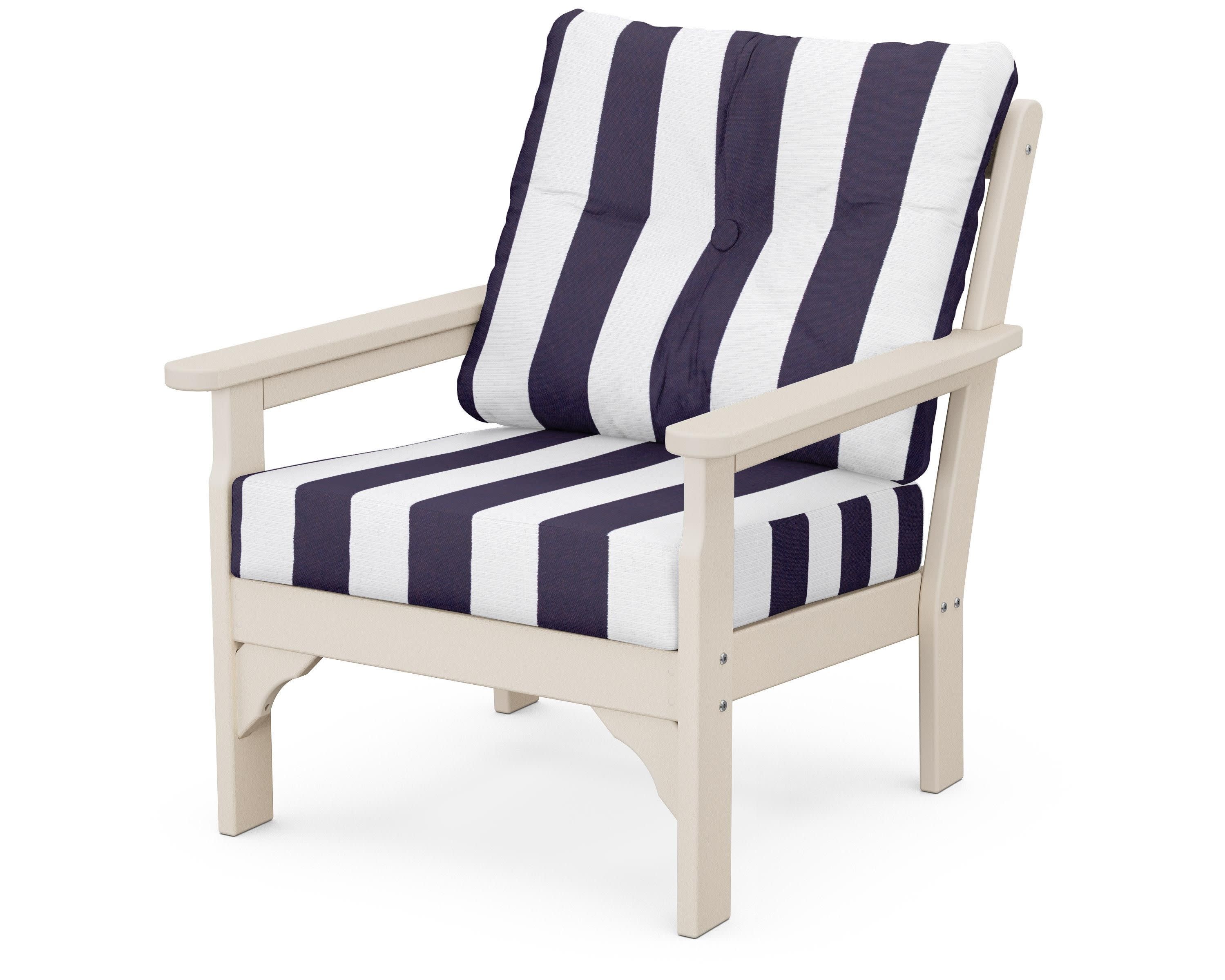 Vineyard Deep Seating Chair in Sand / Cabana Stripe Navy