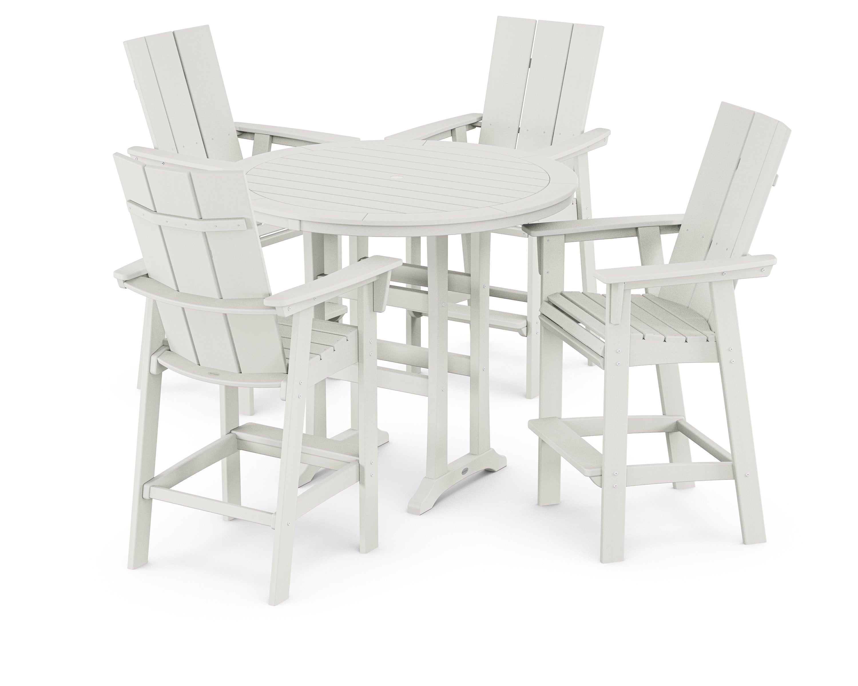 Modern Curveback Adirondack 5-Piece Nautical Trestle Bar Set in Vintage White