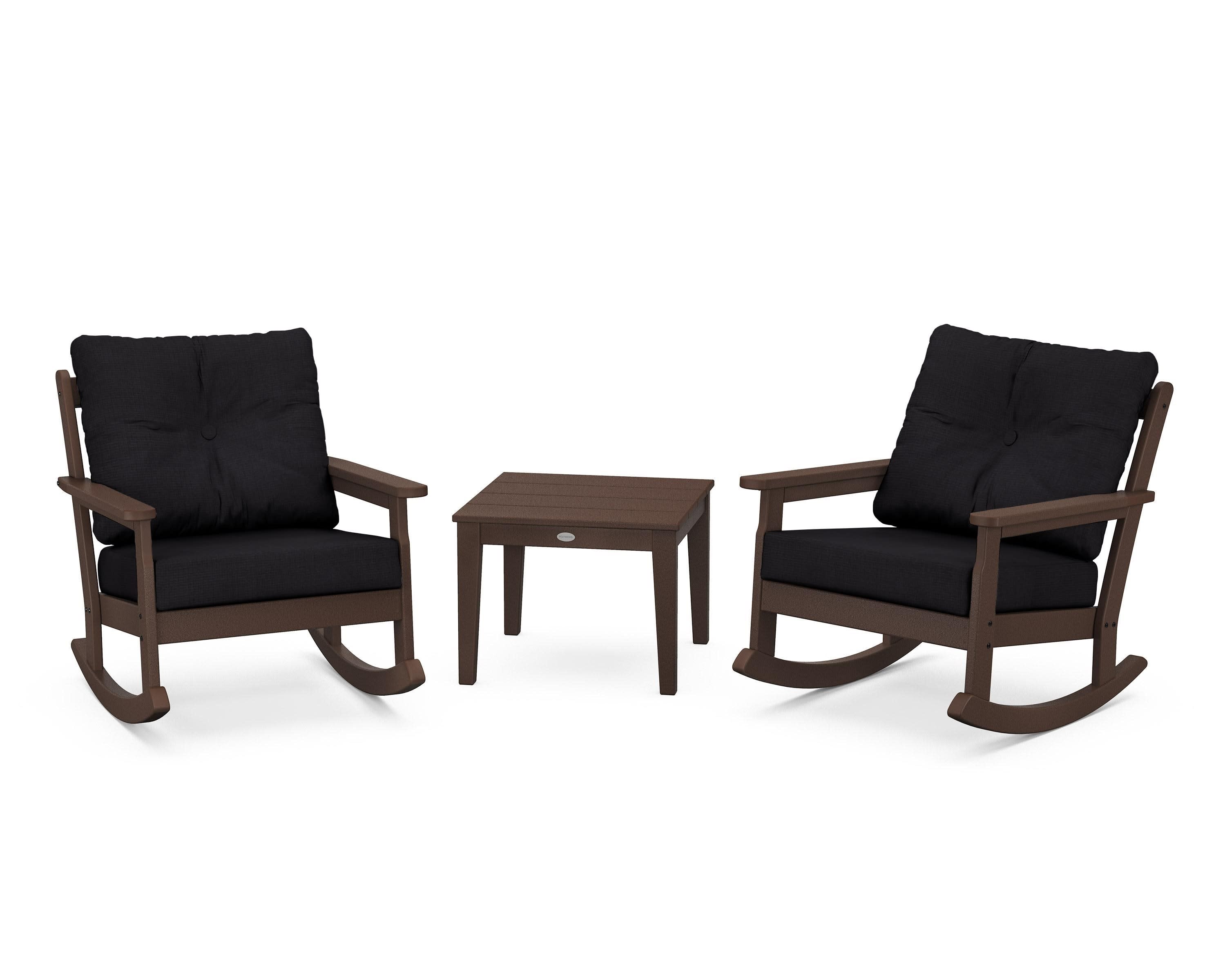 Vineyard 3-Piece Deep Seating Rocker Set in Mahogany / Midnight Linen