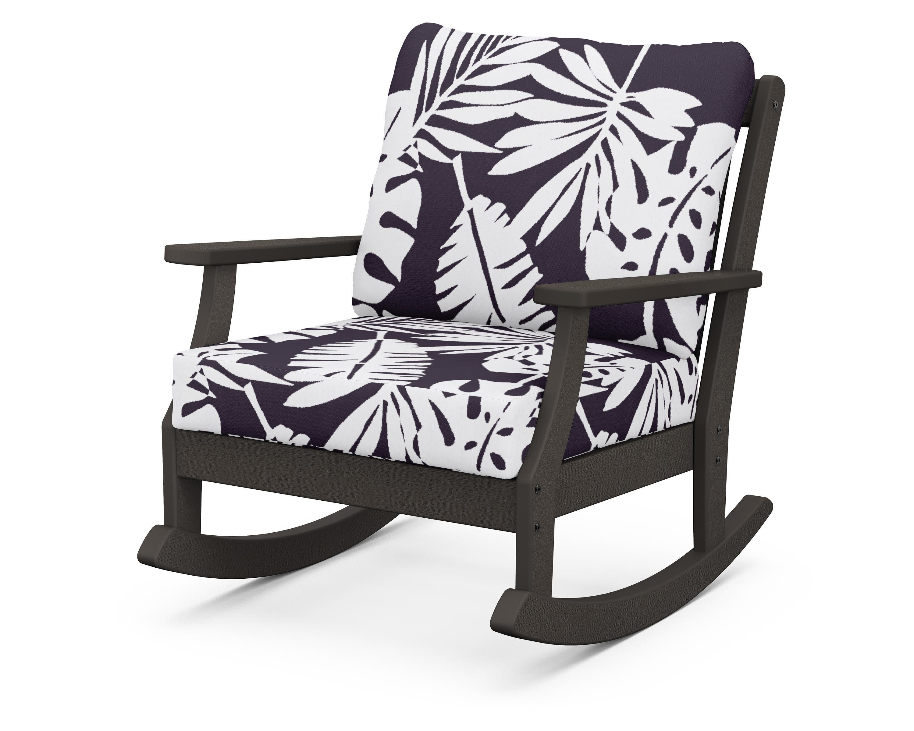 Braxton Deep Seating Rocking Chair in Vintage Coffee / Leaf Navy