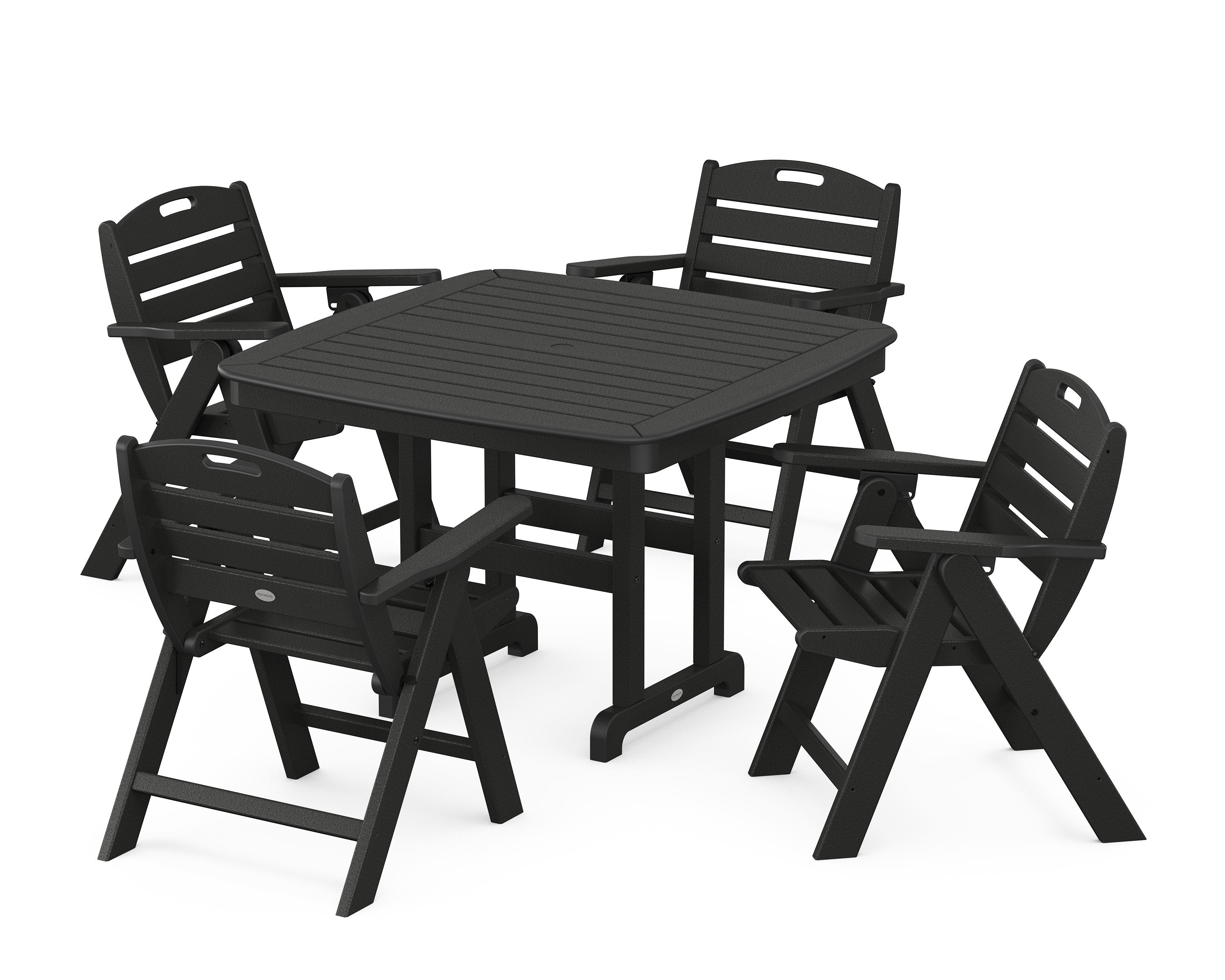 Nautical Folding Lowback Chair 5-Piece Dining Set with Trestle Legs in Black