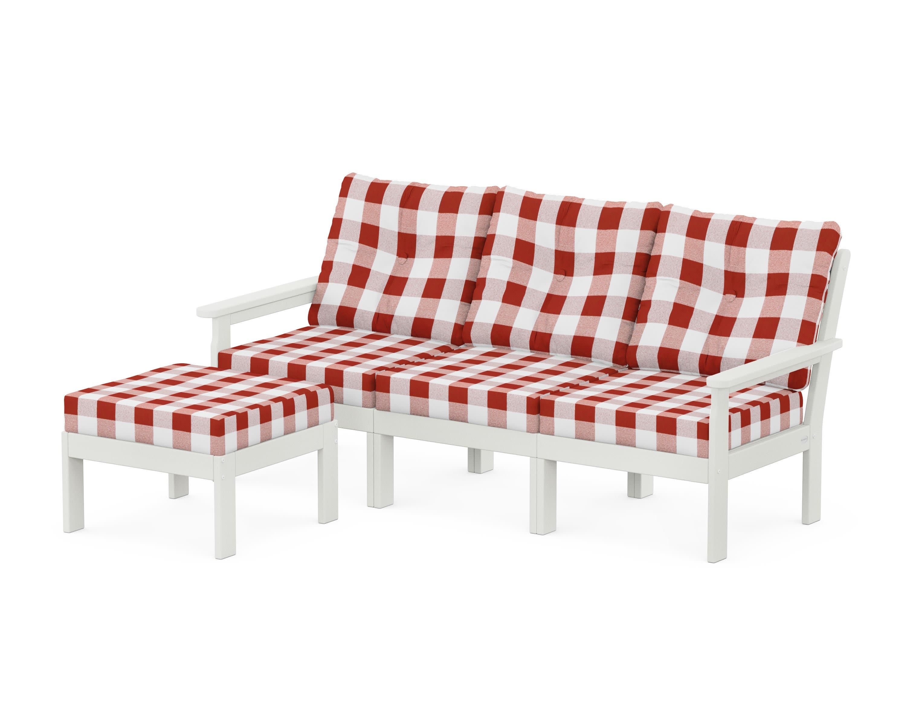 Vineyard 4-Piece Sectional with Ottoman in Vintage White / Buffalo Plaid Crimson