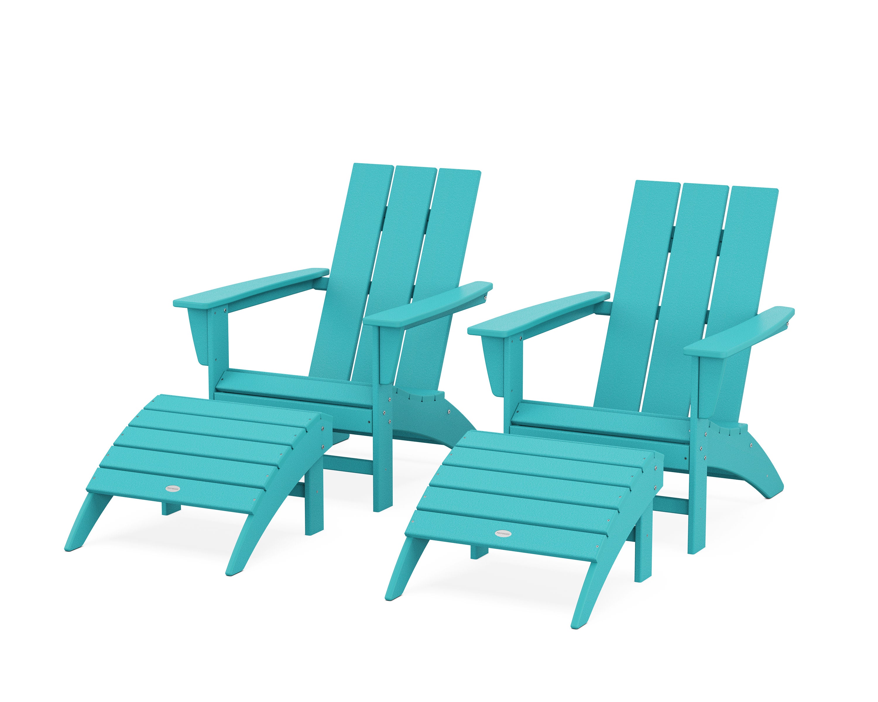 Modern Adirondack Chair 4-Piece Set with Ottomans in Aruba