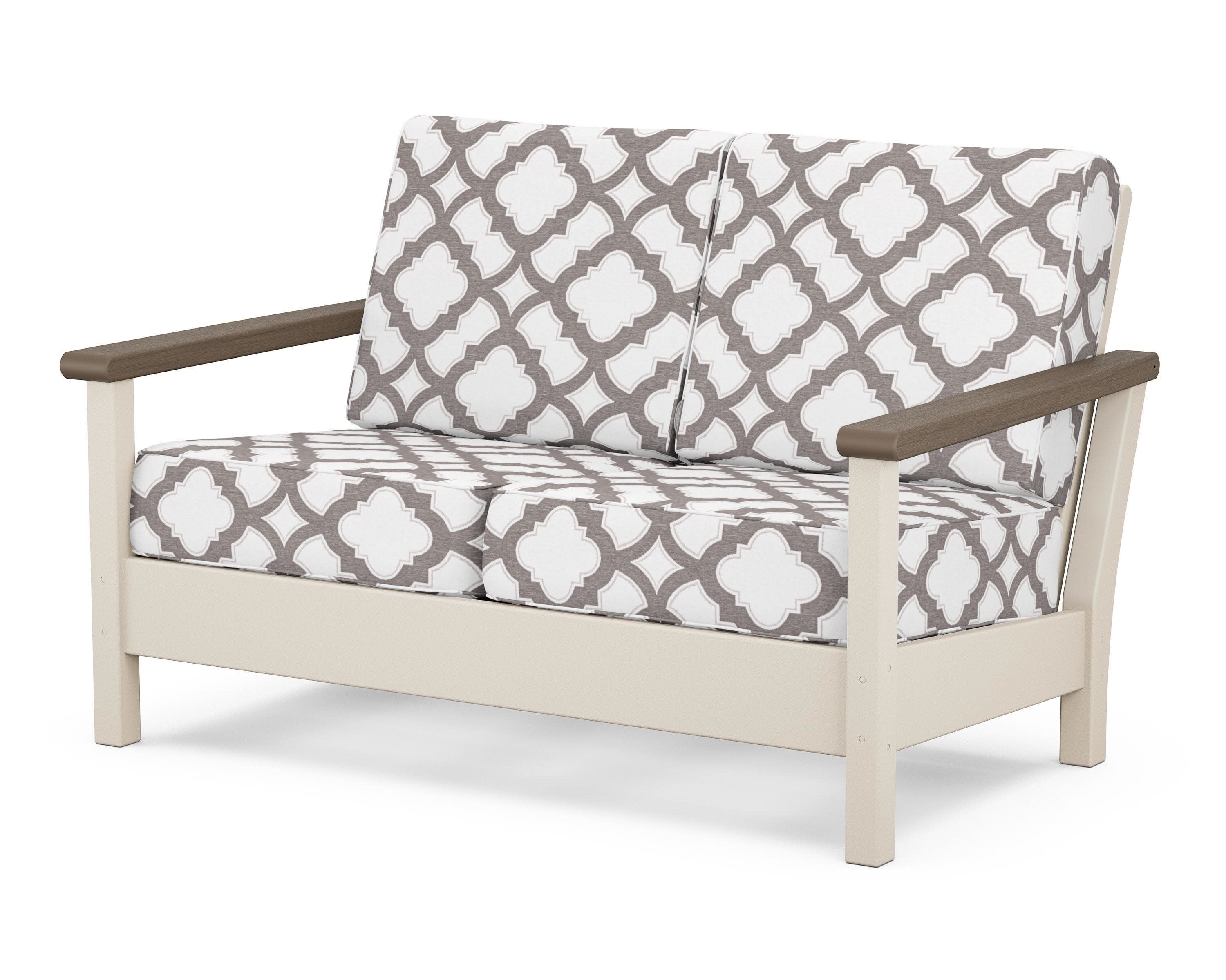 Harbour Deep Seating Loveseat in Sand / Kona / Trellis Grey Mist