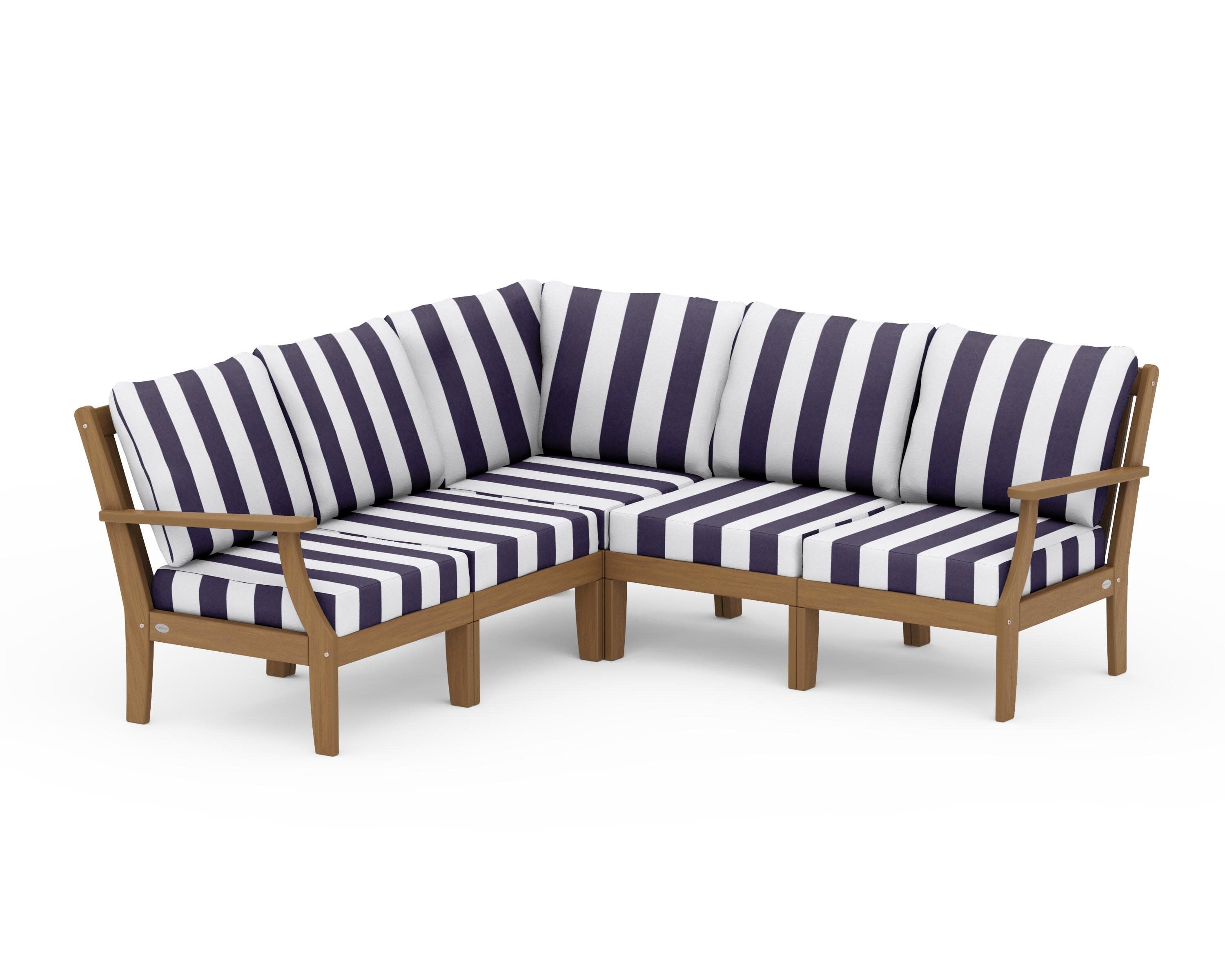 Braxton Modular 5-Piece Deep Seating Set in Natural / Cabana Stripe Navy