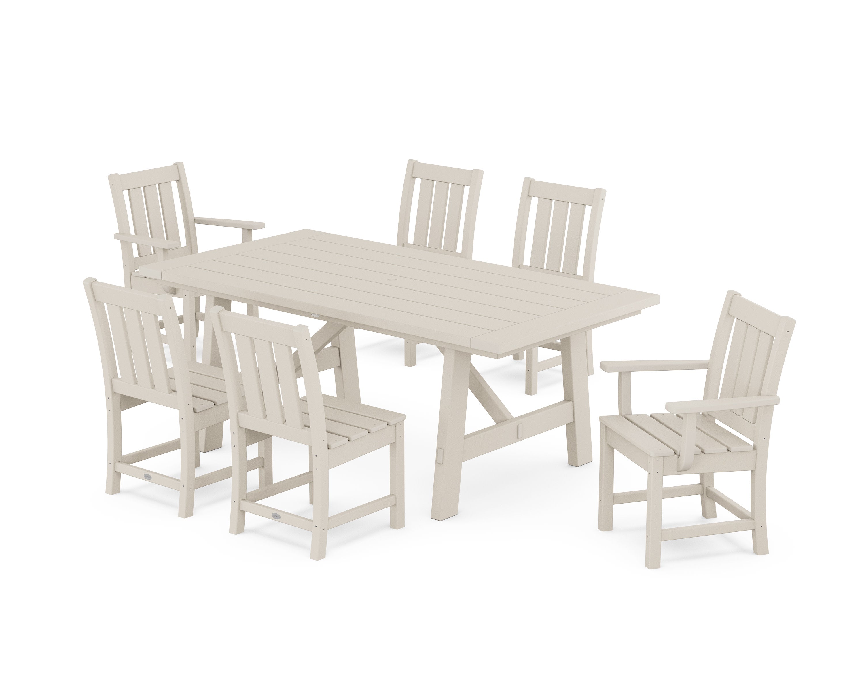 Oxford 7-Piece Rustic Farmhouse Dining Set in Sand