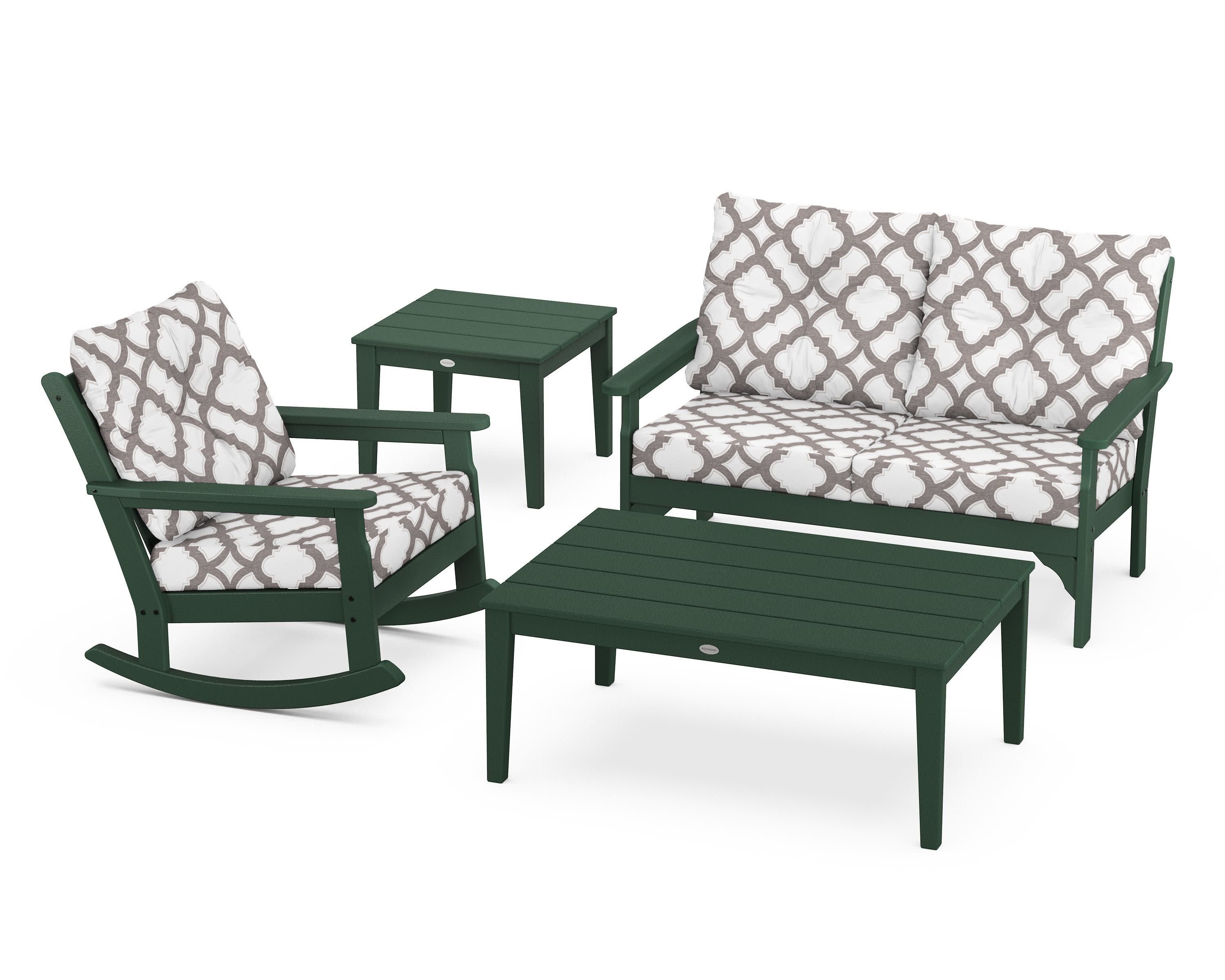 Vineyard 4-Piece Deep Seating Rocker Set in Green / Trellis Grey Mist