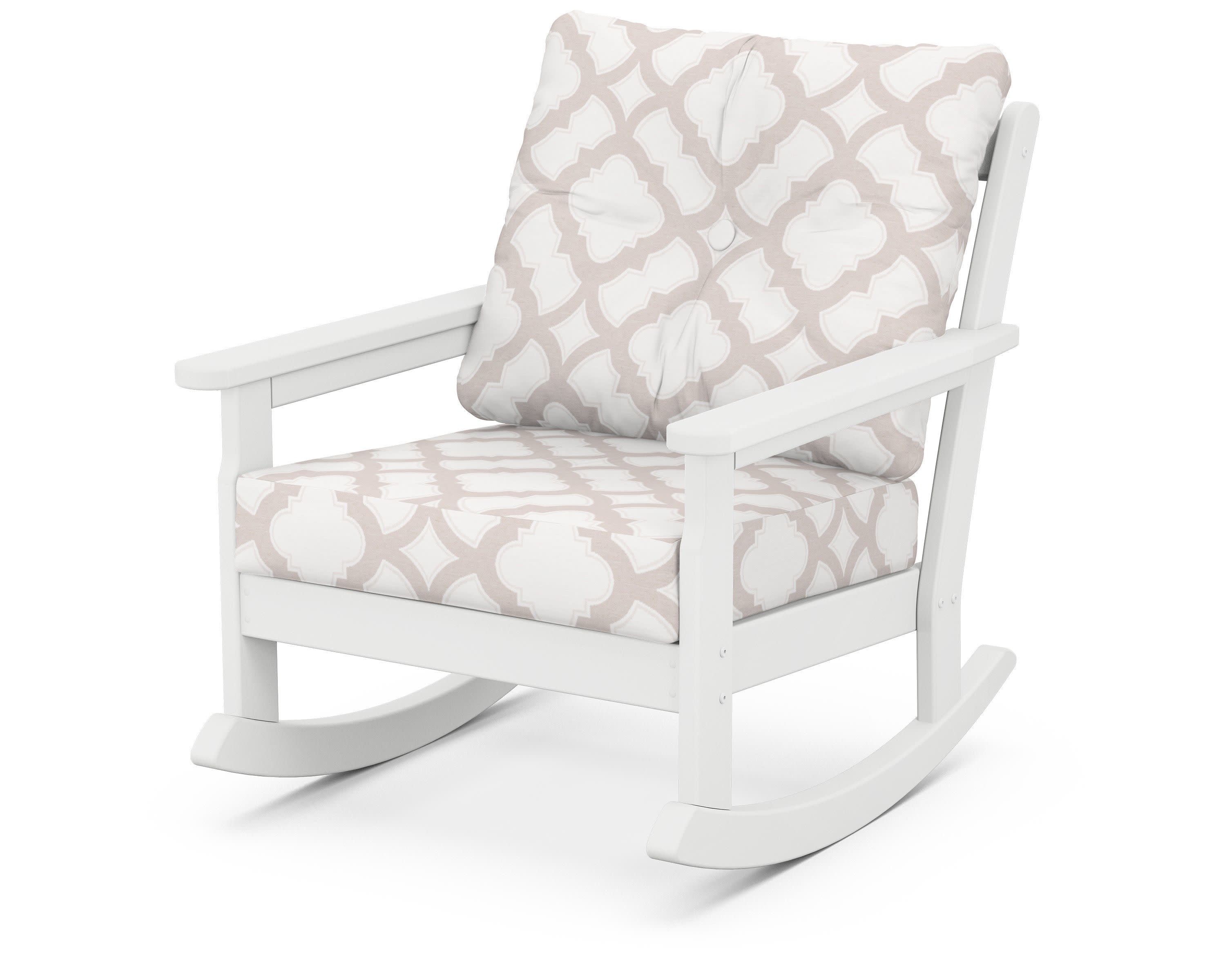 Vineyard Deep Seating Rocking Chair in White / Trellis Dune Burlap