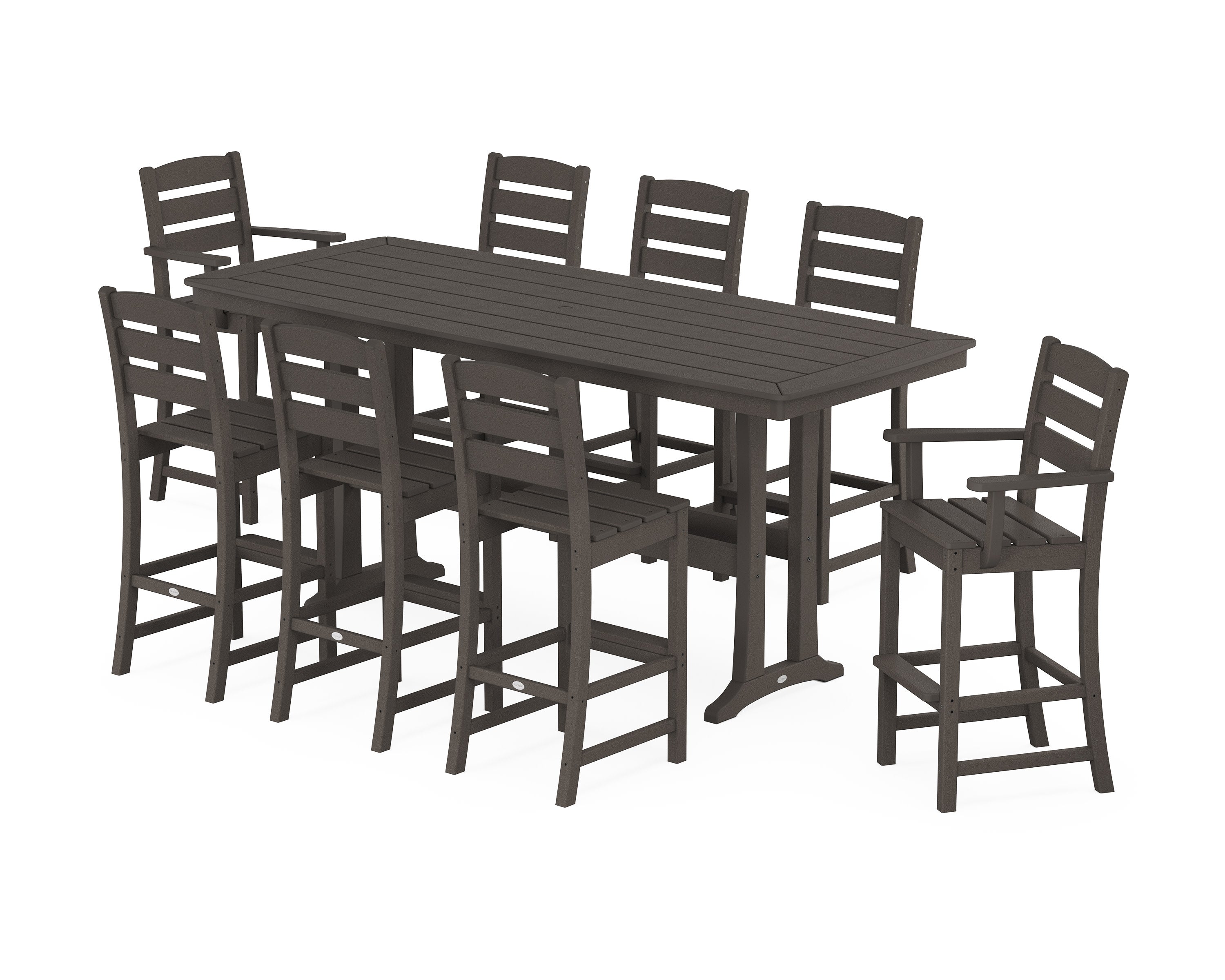 Lakeside 9-Piece Bar Set with Trestle Legs in Vintage Coffee