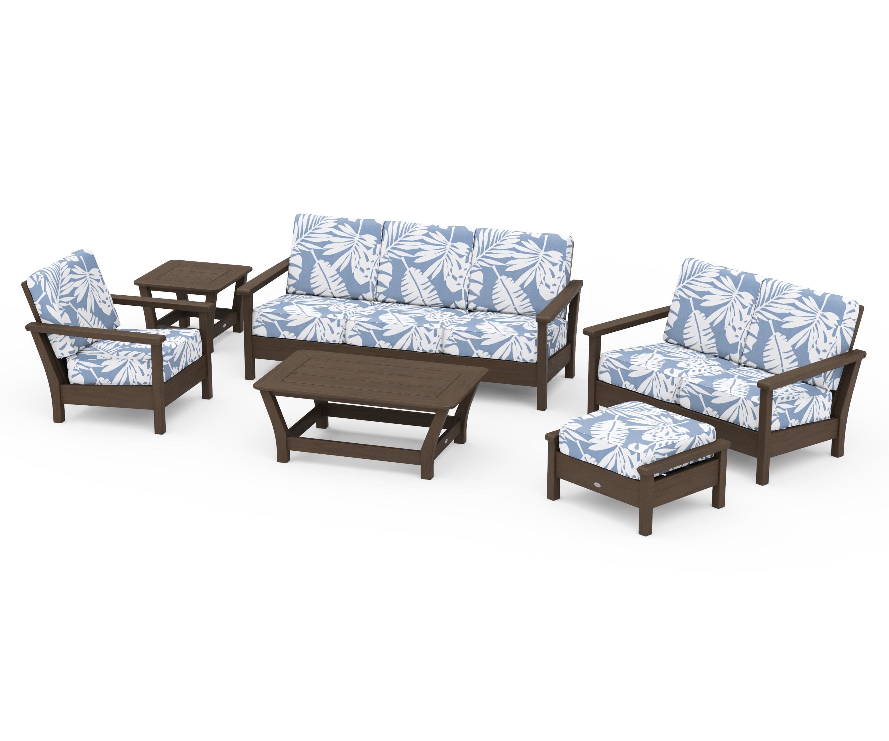 Harbour 6-Piece Outdoor Living Set in Kona / Leaf Sky Blue