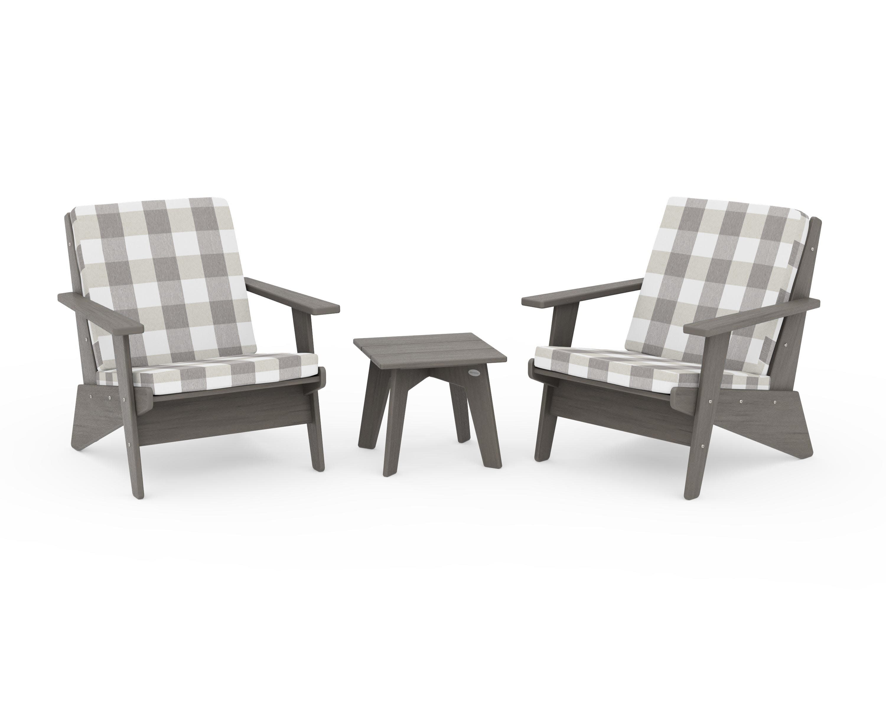 Riviera Modern Lounge 3-Piece Set in Driftwood / Buffalo Plaid Grey Mist