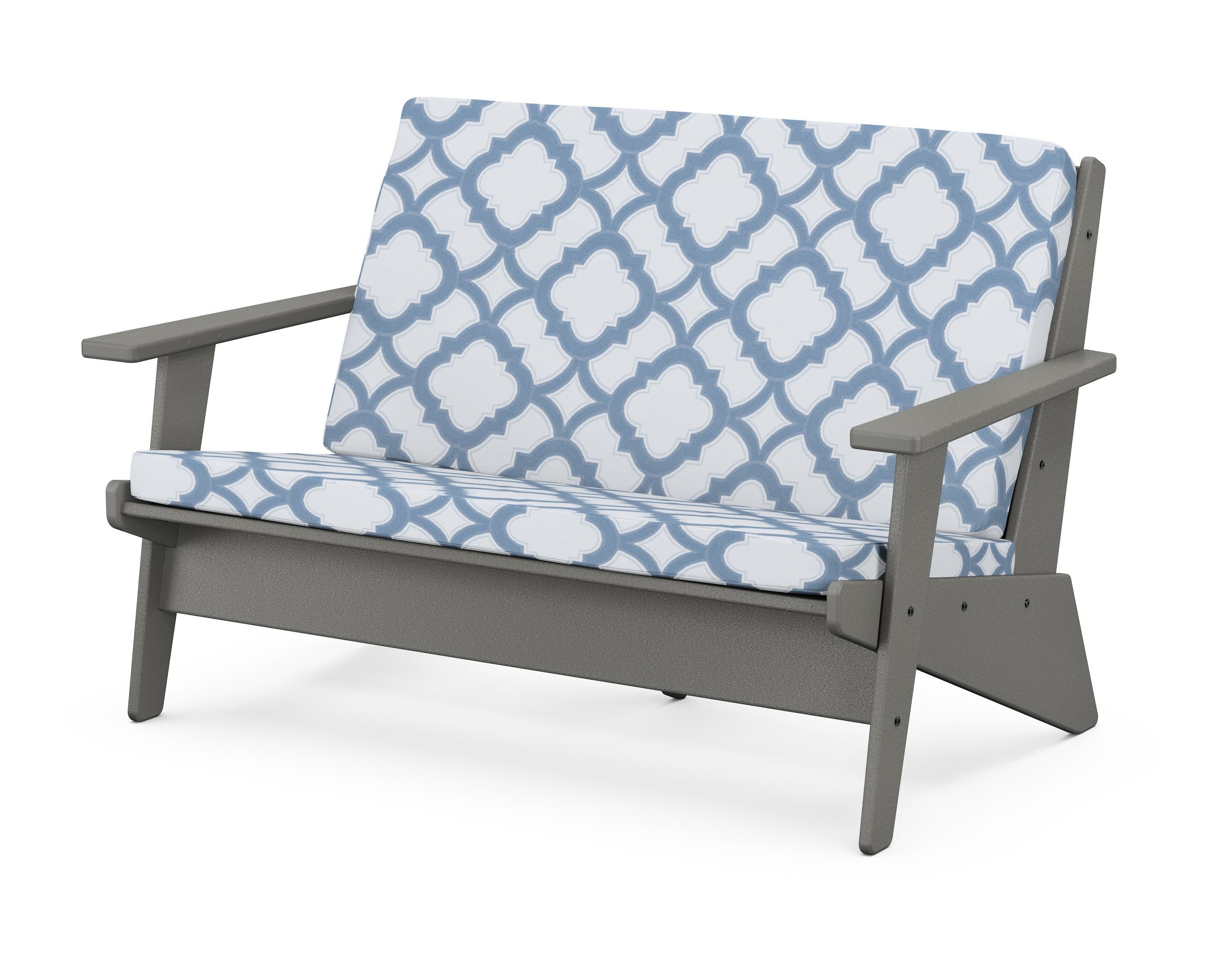 Riviera Modern Lounge Loveseat in Slate Grey / Trellis Sky Blue