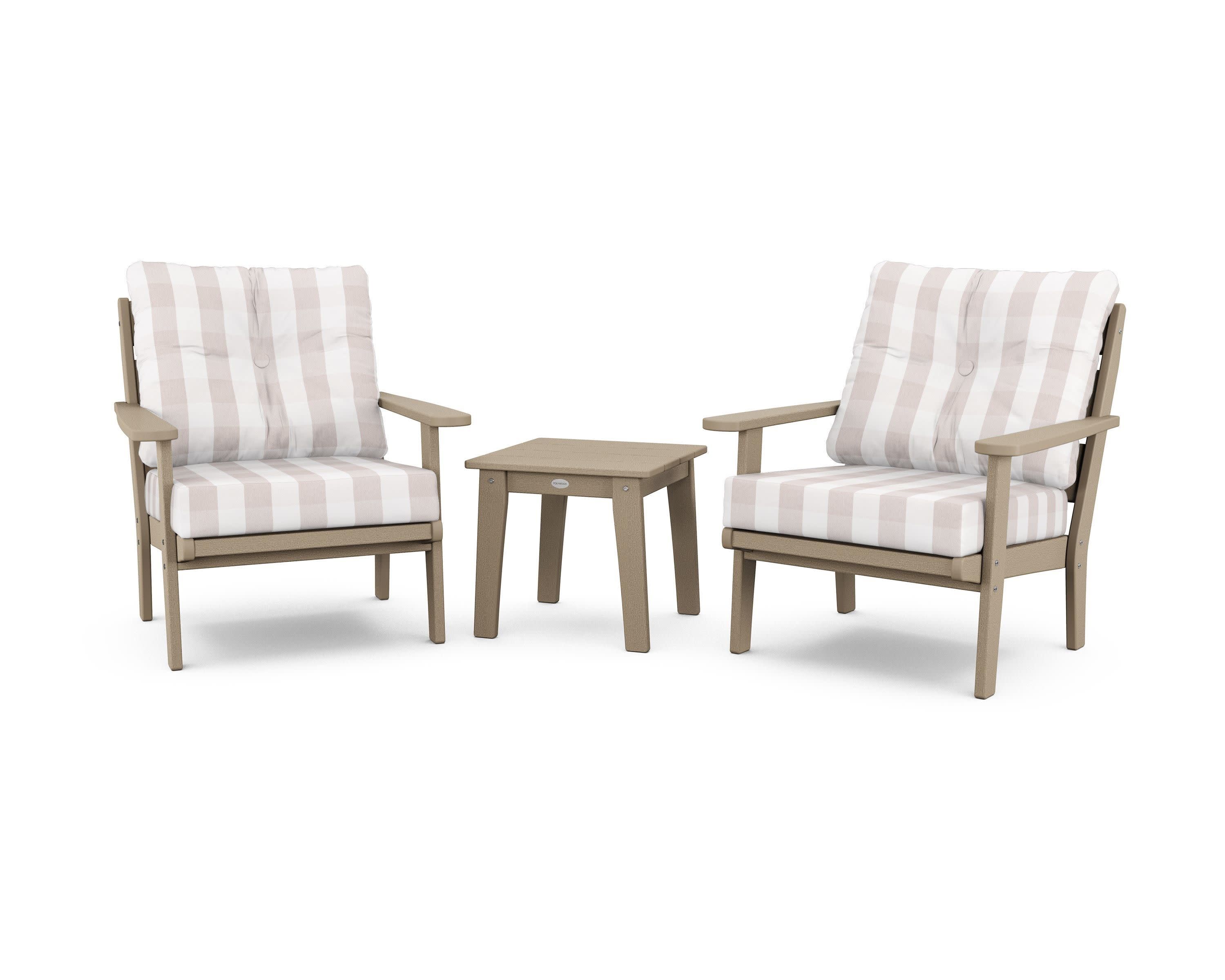 Lakeside 3-Piece Deep Seating Chair Set in Vintage Sahara / Buffalo Plaid Dune Burlap