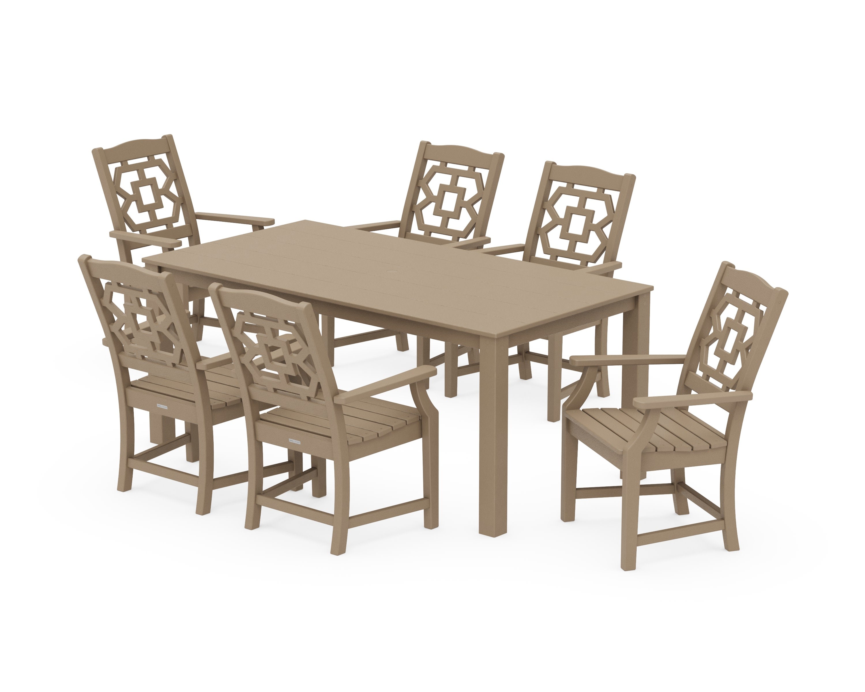 Chinoiserie Arm Chair 7-Piece Parsons Dining Set in Vintage Sahara